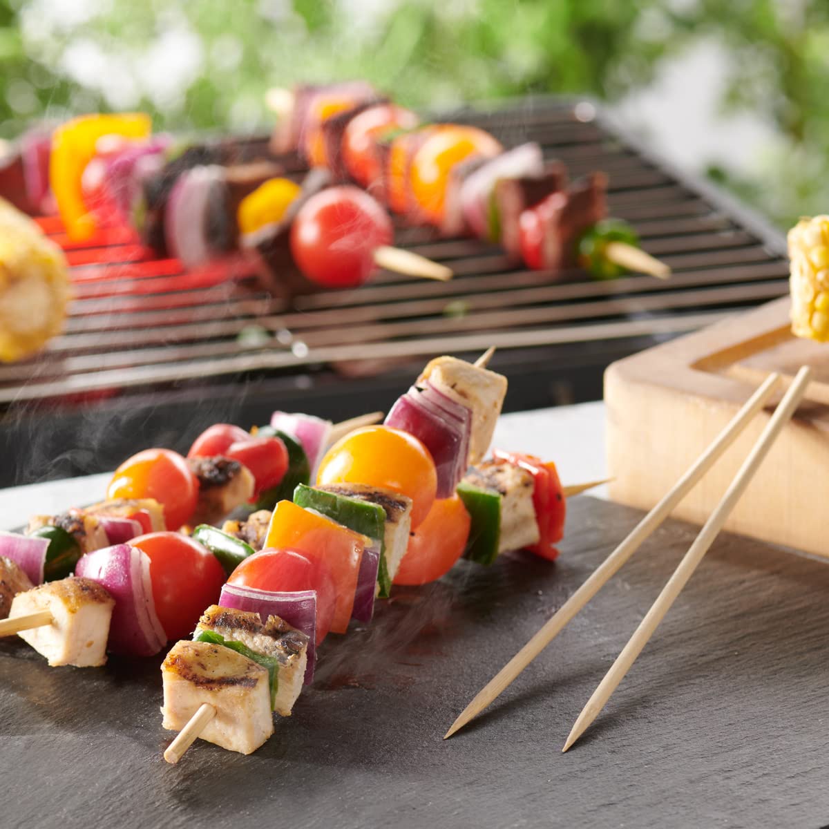 [100 Count] 8 Inch Bamboo Wooden Skewers For Shish Kabob  Grilling  Fruits  Appetizers  and Cocktails
