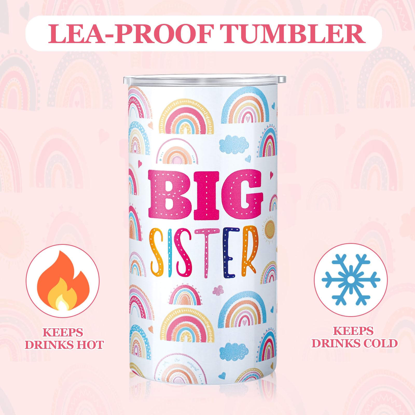 3 Pcs Christmas Big Sister Gift for Girls Gift 12 oz Pink Big Sister Cup Stainless Steel Mug Vacuum Insulated Tumbler with Leakp