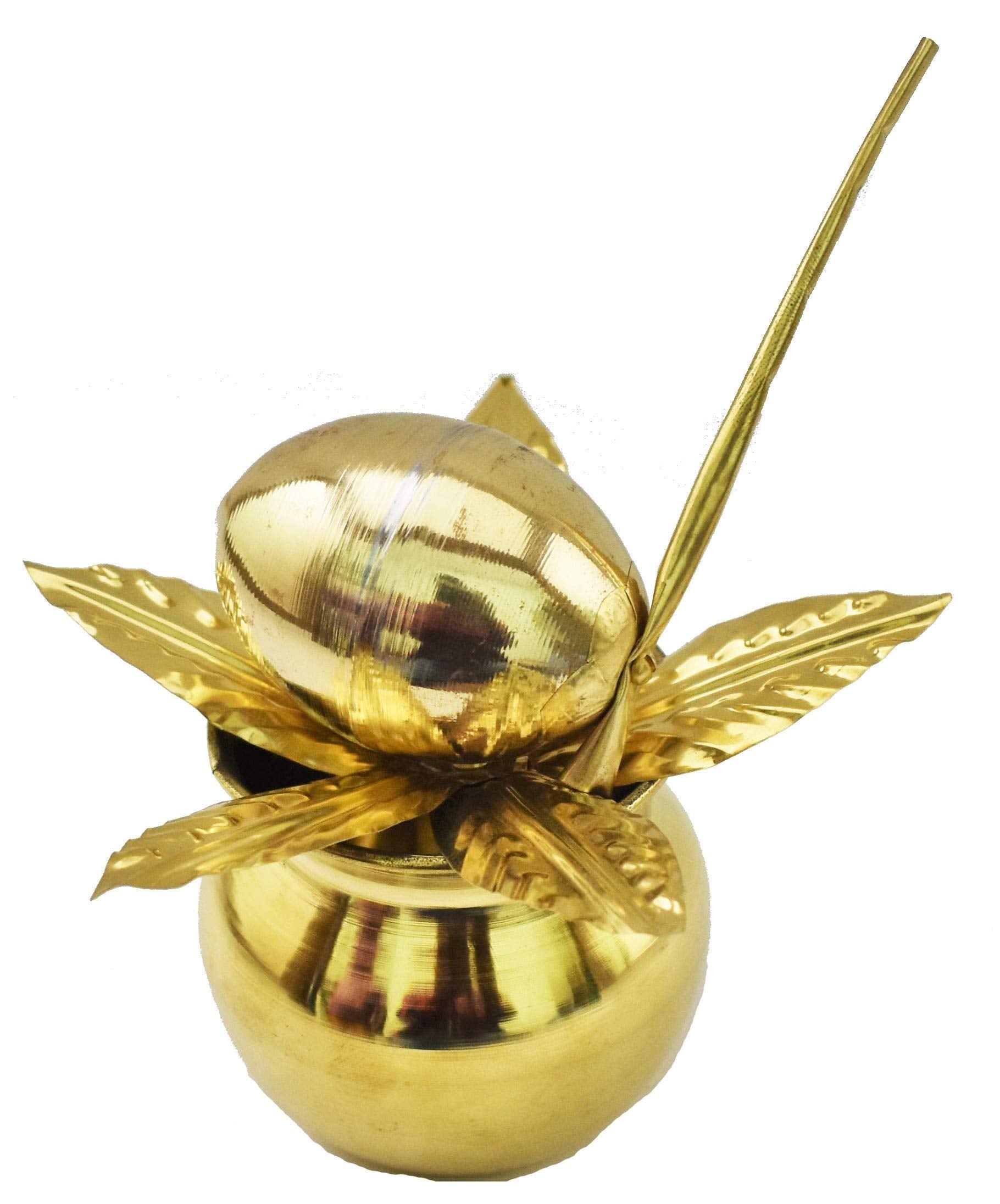 RealCraft; INSPIRING LIFES Glossy Mangal Kalash with Brass Nariyal and Leafs | for Diwali Pooja Metallic Coconut Mango Leaves (7
