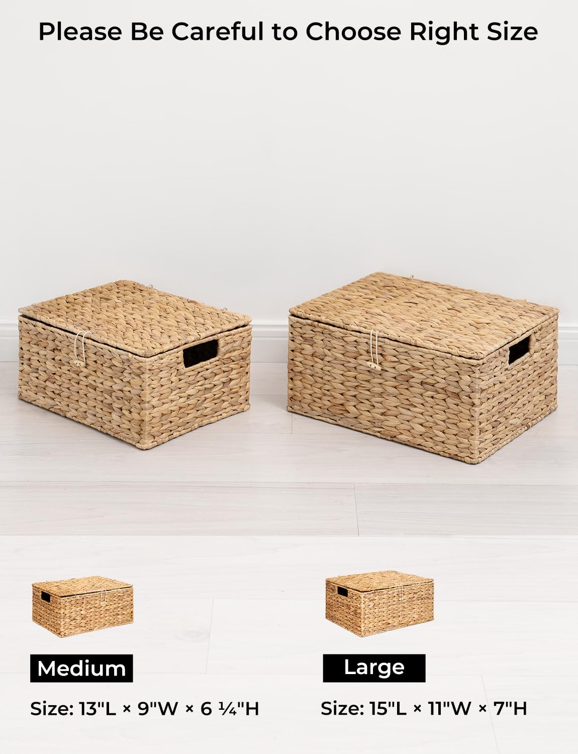 Storageworks Water Hyacinth Wicker Baskets For Organizing, Medium Wicker Basket With Lid, Decorative Basket With Built-In Handle