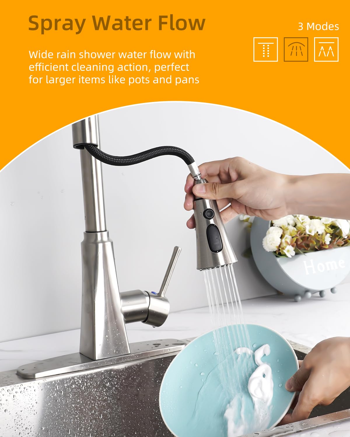 Kitchen Faucet Head Replacement  3-Function Kitchen Sink Faucet Parts with 12 Adapters  Pull Down Faucet Sprayer Nozzle Compatible with Delta  Kohler  American Standard  Moen faucets  Brushed Nickel