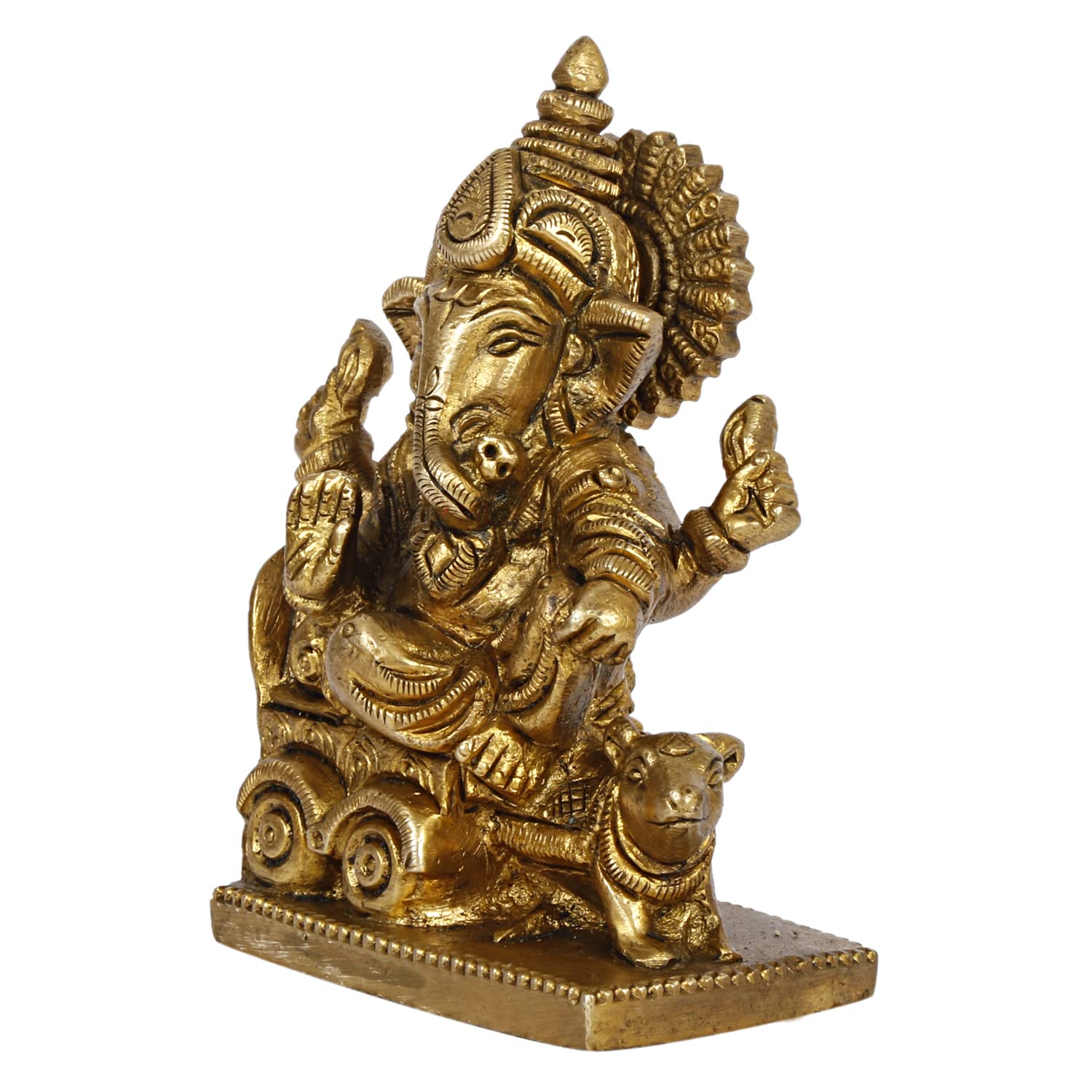 Svarup Brass Ganesh Bhagwan Idol Rat Rath Ganesha Statue Ganpati Murti Height 3.75 Inch