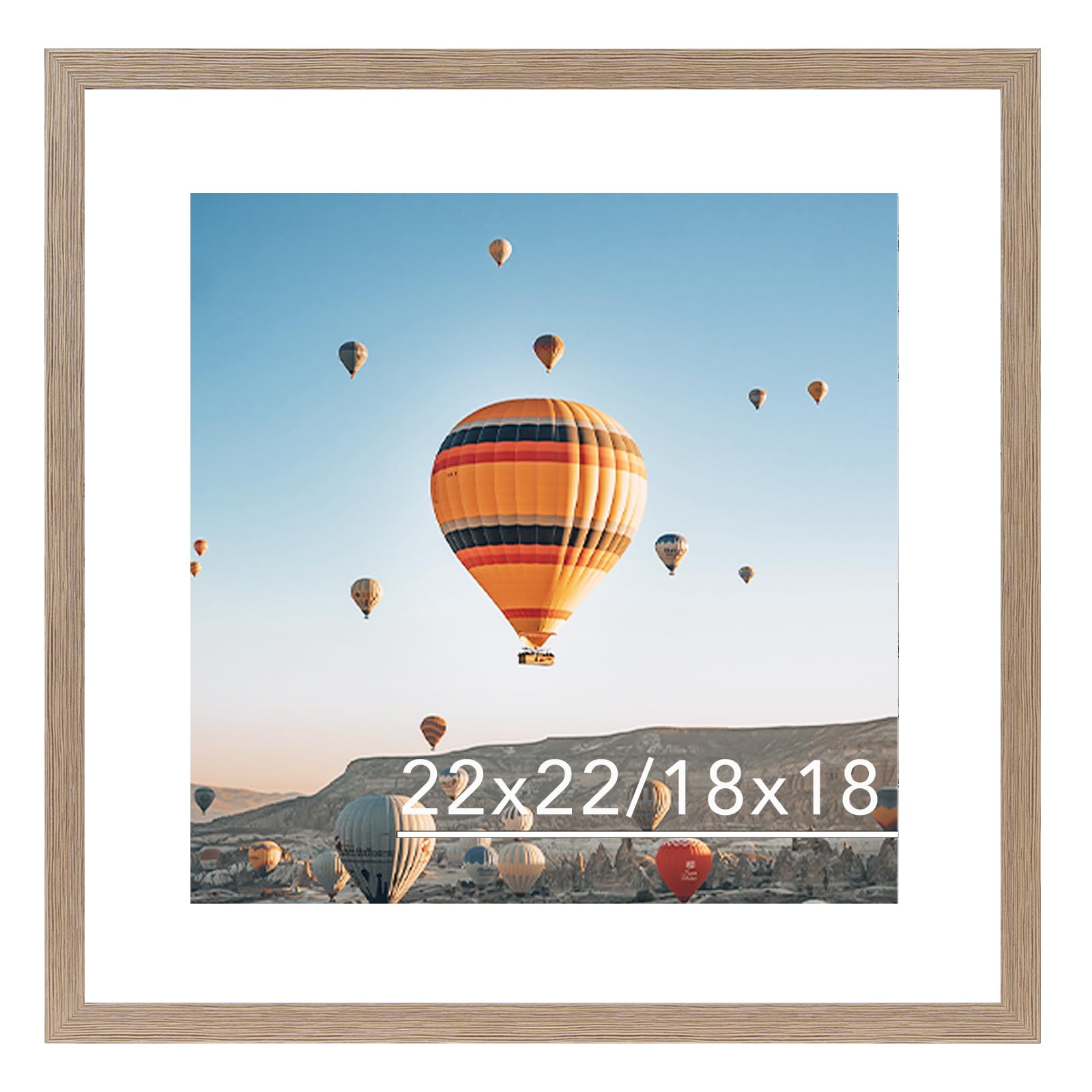 JCJMY 22x22 Picture Frame Rustic Brown with 18x18 Mat, Display Photo 18x18 with Mat or 22 x 22 Without Mat, Wall Hanging Large 2