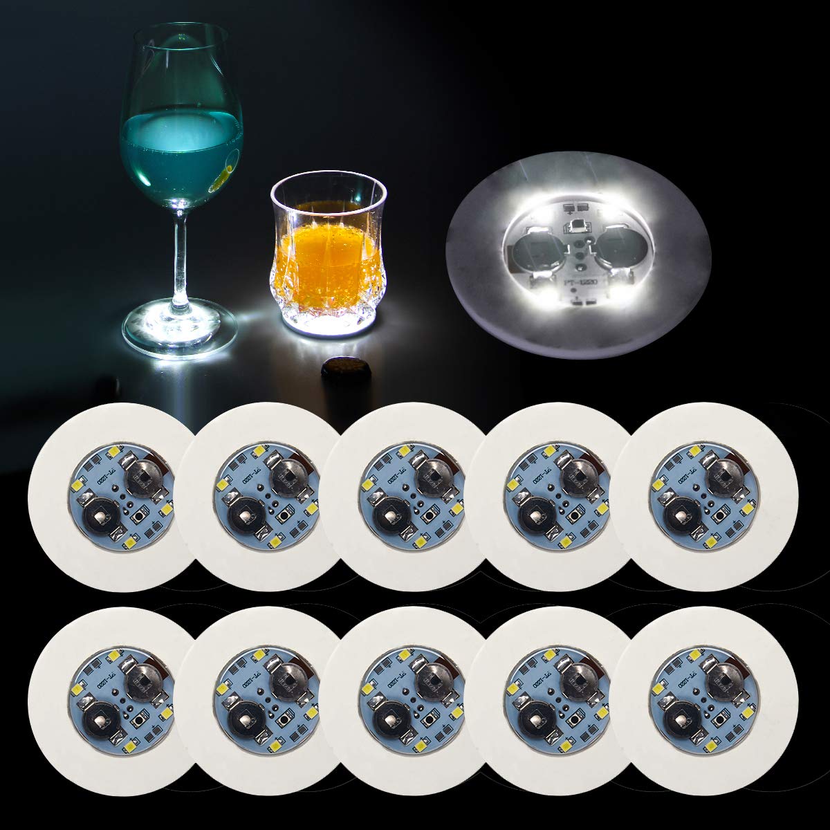 Thicken 5Mm Led Coaster, Ahier 10Pcs Led Coasters For Drinks, Led Bar Coaster, Perfect For Party, Wedding, Bar (White)