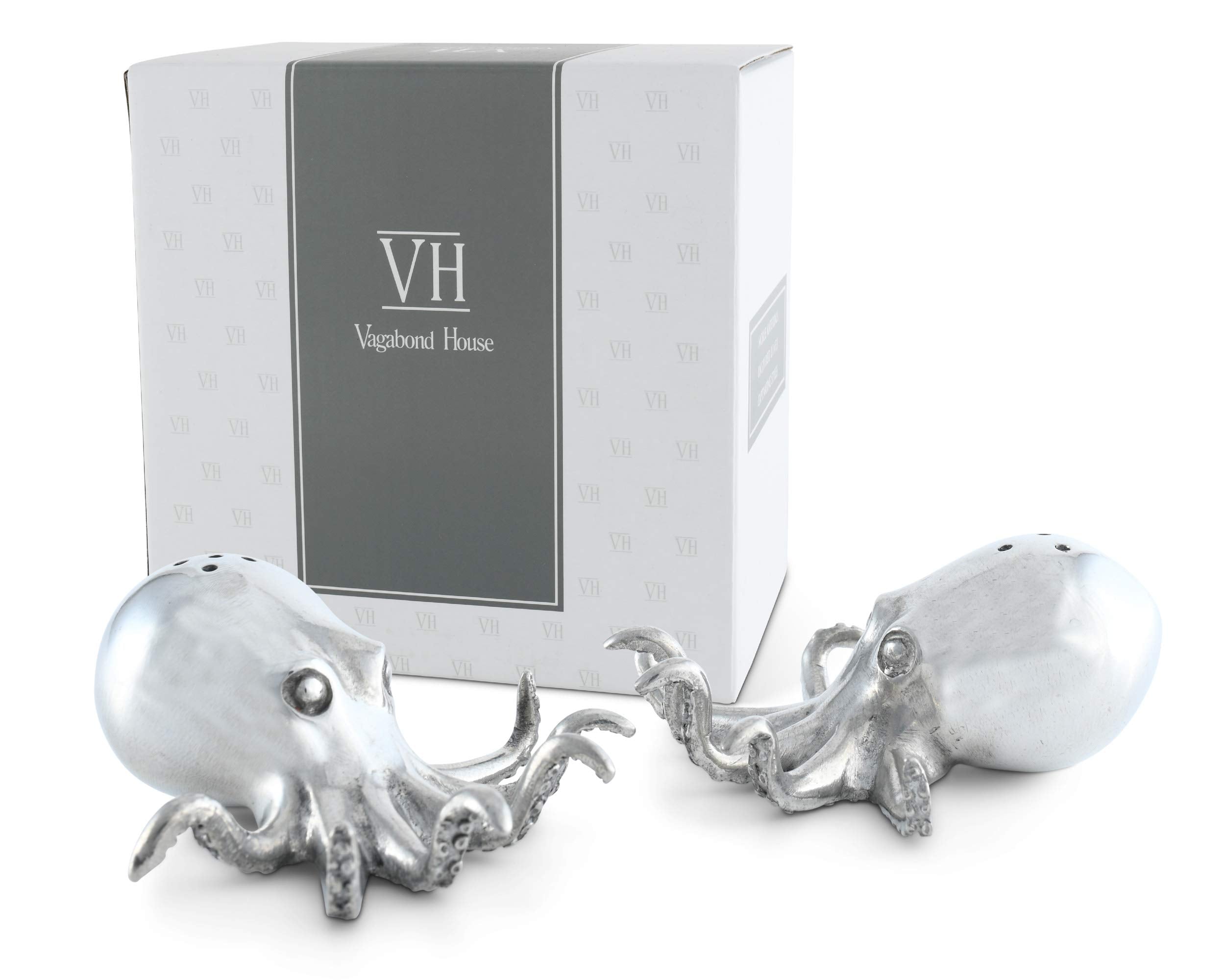 Vagabond House Pewter Octopus Salt And Pepper Shaker Set 3 Inch Long X 1.5 Inch Tall
