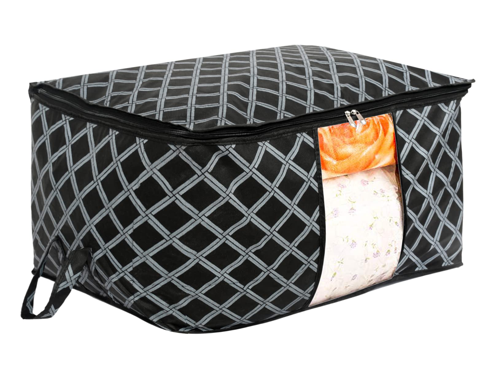 Kuber Industries 64X46X31Cm NonWoven Check Print Jumbo Underbed Storage Bag|Clothes Organizer For Clothes, Quilts, Blankets Wit