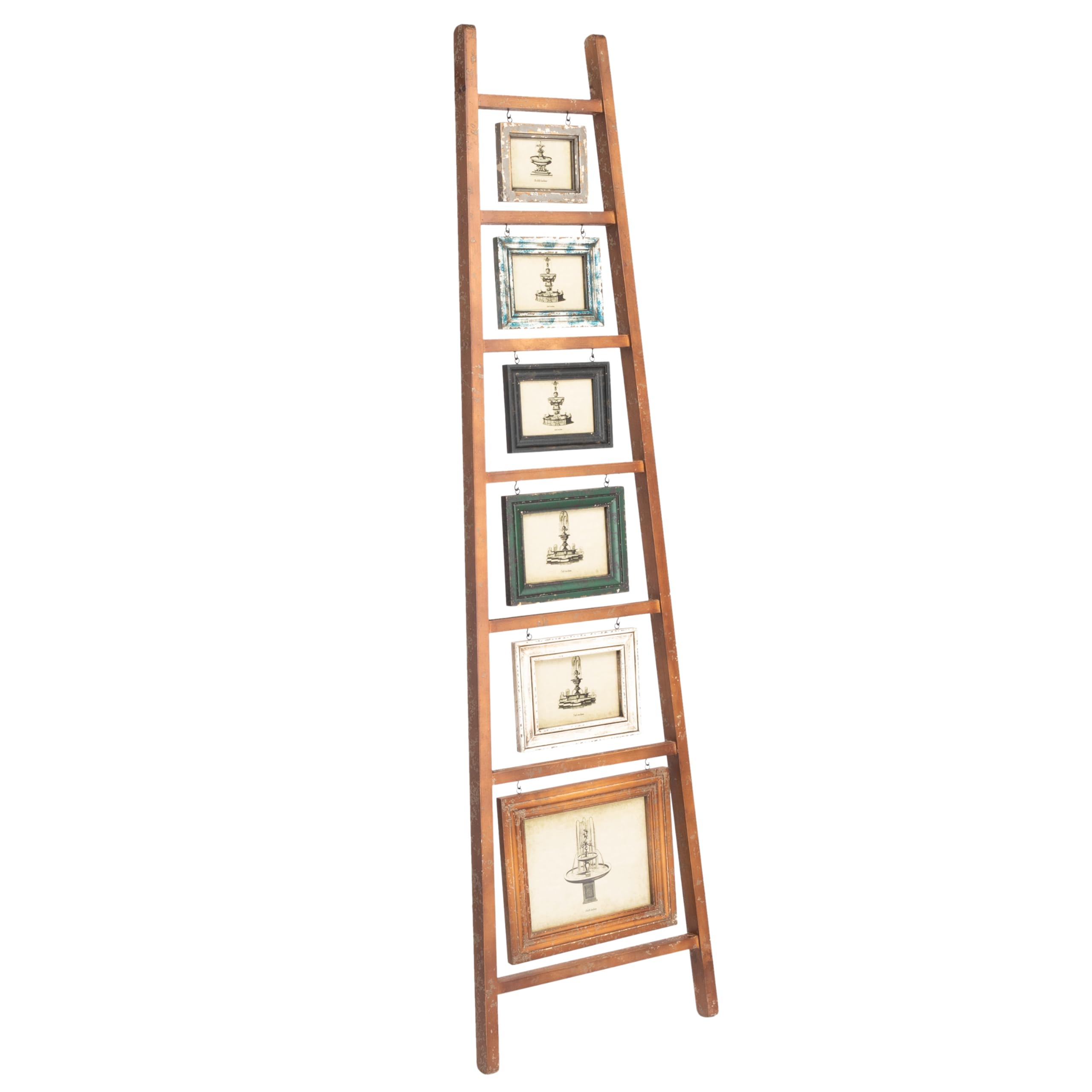 Decorative Wood Ladder with 6 Hanging Photo Frames