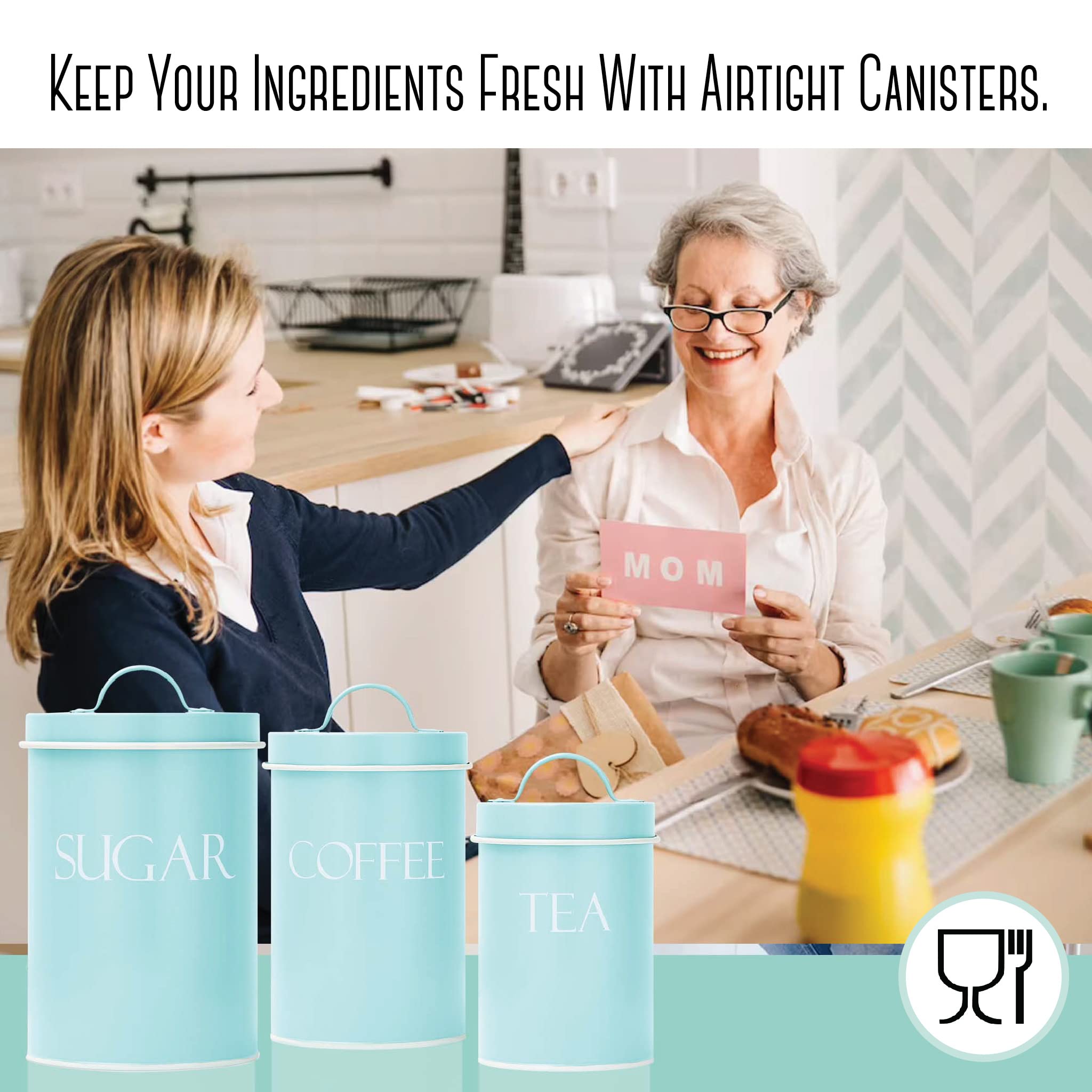 Outshine Kitchen Canisters For Countertop Set Of 3 | Farmhouse Canister Sets For Kitchen Counter Mint | Flour Sugar Coffee Canis