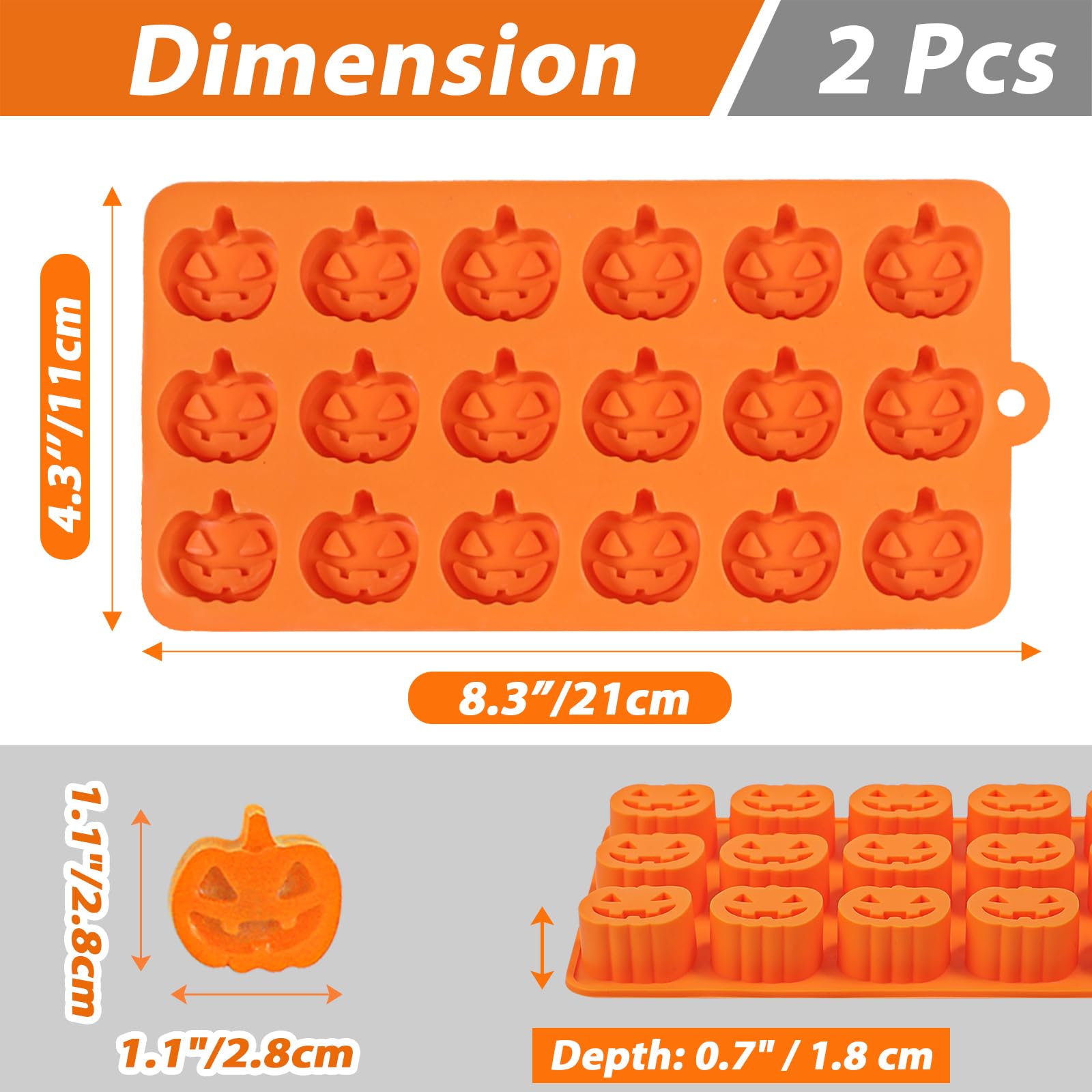 Kamehame Halloween Pumpkin Chocolate Mold, 2 Pcs Pumpkin Candy Silicone Molds For Cake Decoration, Cupcakes, Jelly, Cookies, Ora