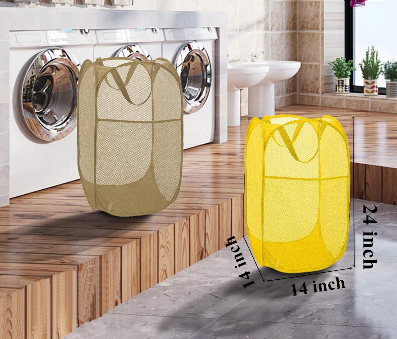 Durreus Sturdy Collapsible Big Mesh Laundry Basket Large Clothes Hamper With Handles Portable Room Closet Storage Organizer Beig