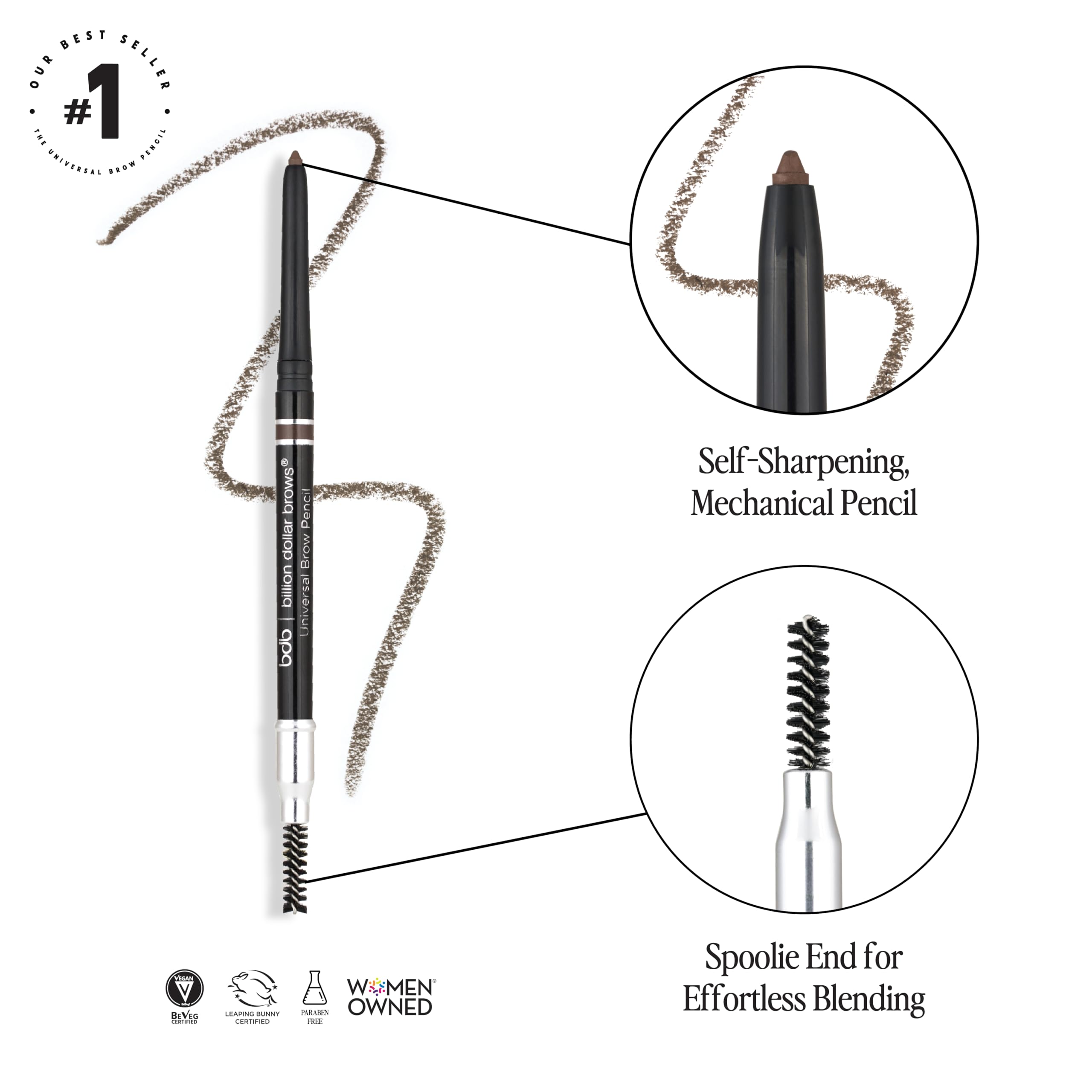 Billion Dollar Brows Universal Eyebrow Pencil  One Perfect Shade  Eyebrow Filler  Smudge Proof  Smooth Application  Easy To Use