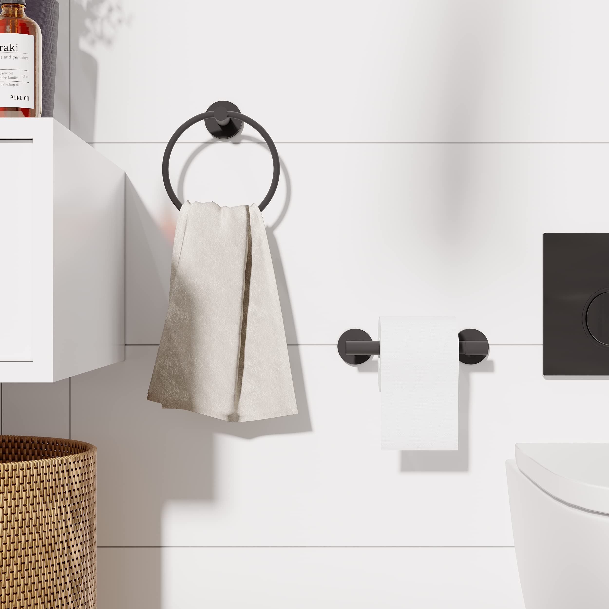 Rarxtr Matte Black Toilet Paper Holder & Towel Ring Sus304 Stainless Steel 2Pc Bathroom Hardware Set With Double Post Pivoting T