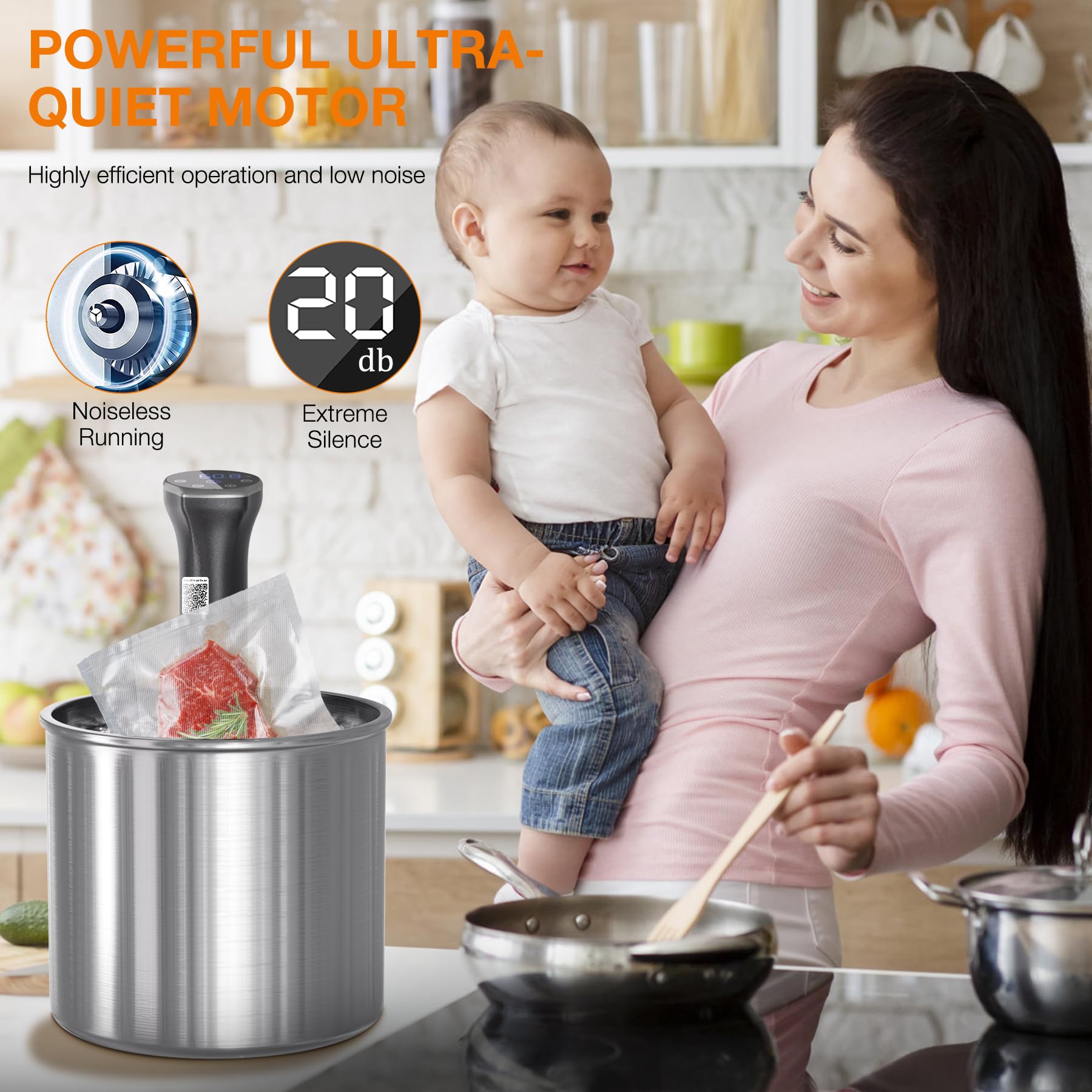 Upesitom Sous Vide Machine, 1100W Upgraded Wifi Sous Vide Cooker Ultra-Quiet Working Cooker Immersion Circulator With Recipes(Ap