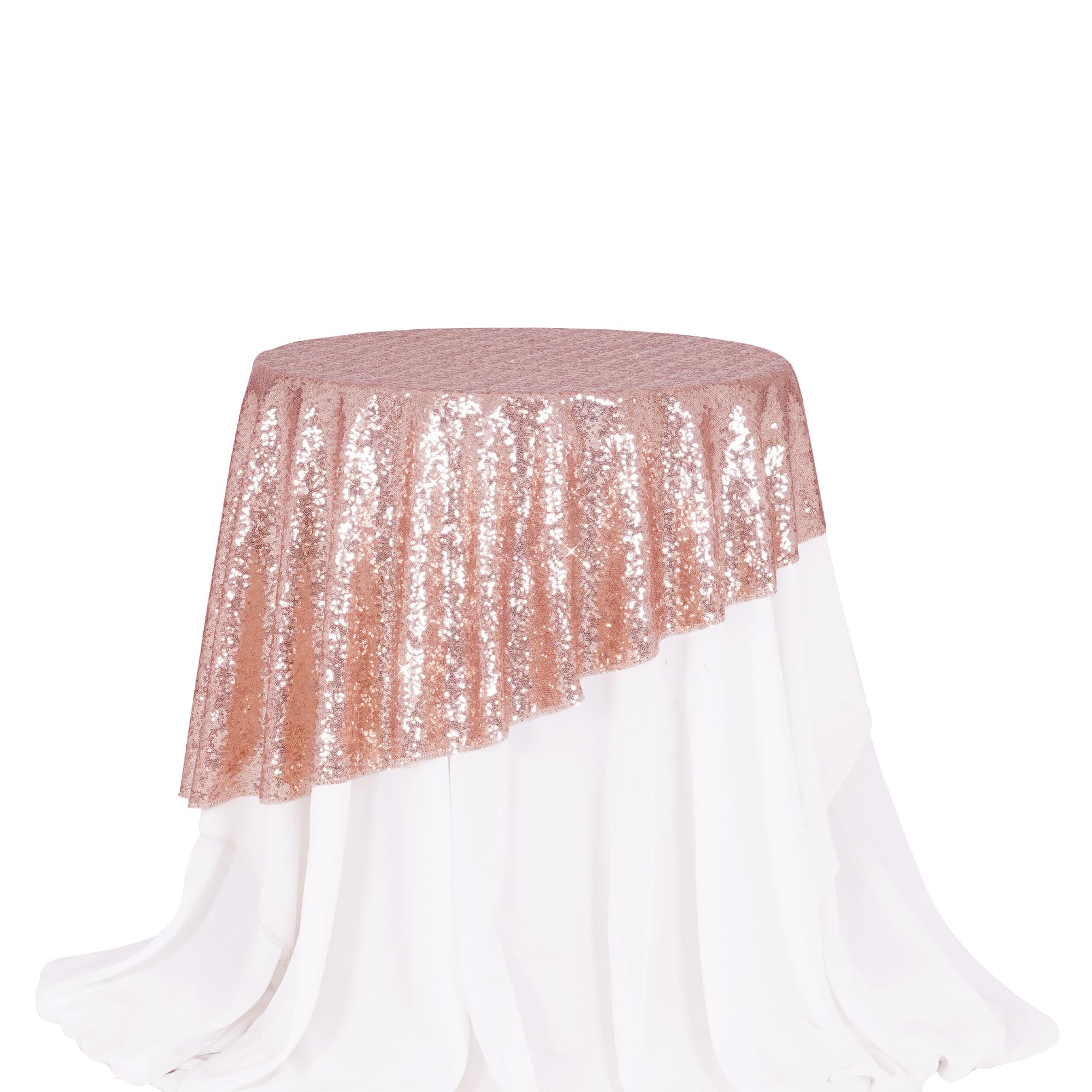 PartyDelight Sequin Tablecloth Round 50 inch Rose Gold for Wedding Party Birthday Bridal Baby Shower and Other Events Decoration