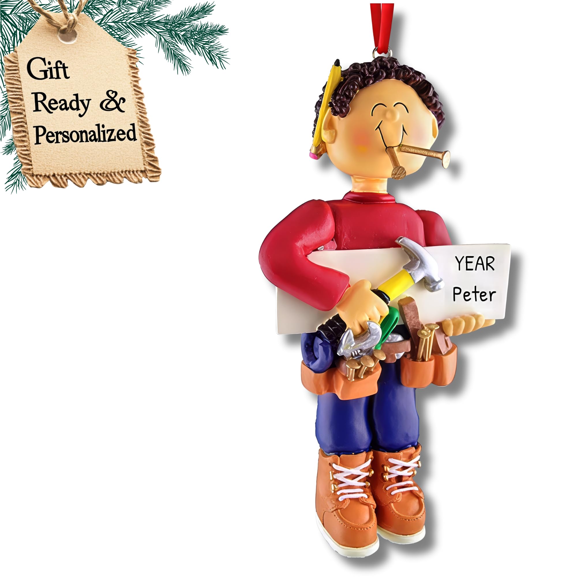 Personalized Carpenter Christmas Ornament 2025 - Mechanic Ornaments Handyman Toolbox Handyman Christmas Ornament Construction Wo