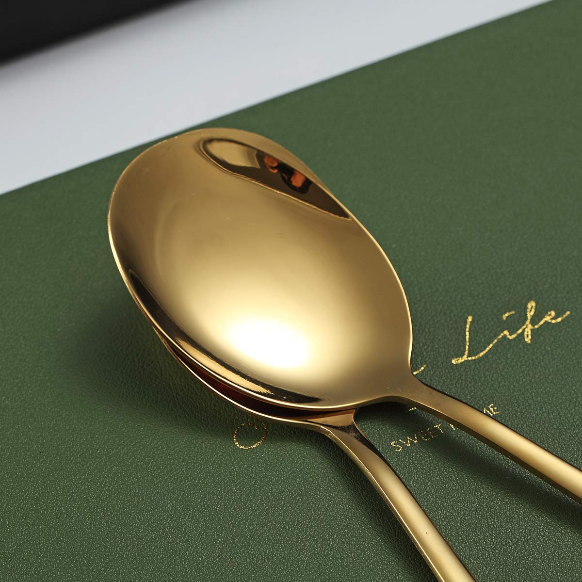 Gold Serving Spoons 4 Pieces, Kyraton Titanium Plating Serving Spoon, Include 2 Serving Spoon And 2 Slotted Spoons, Stainless St