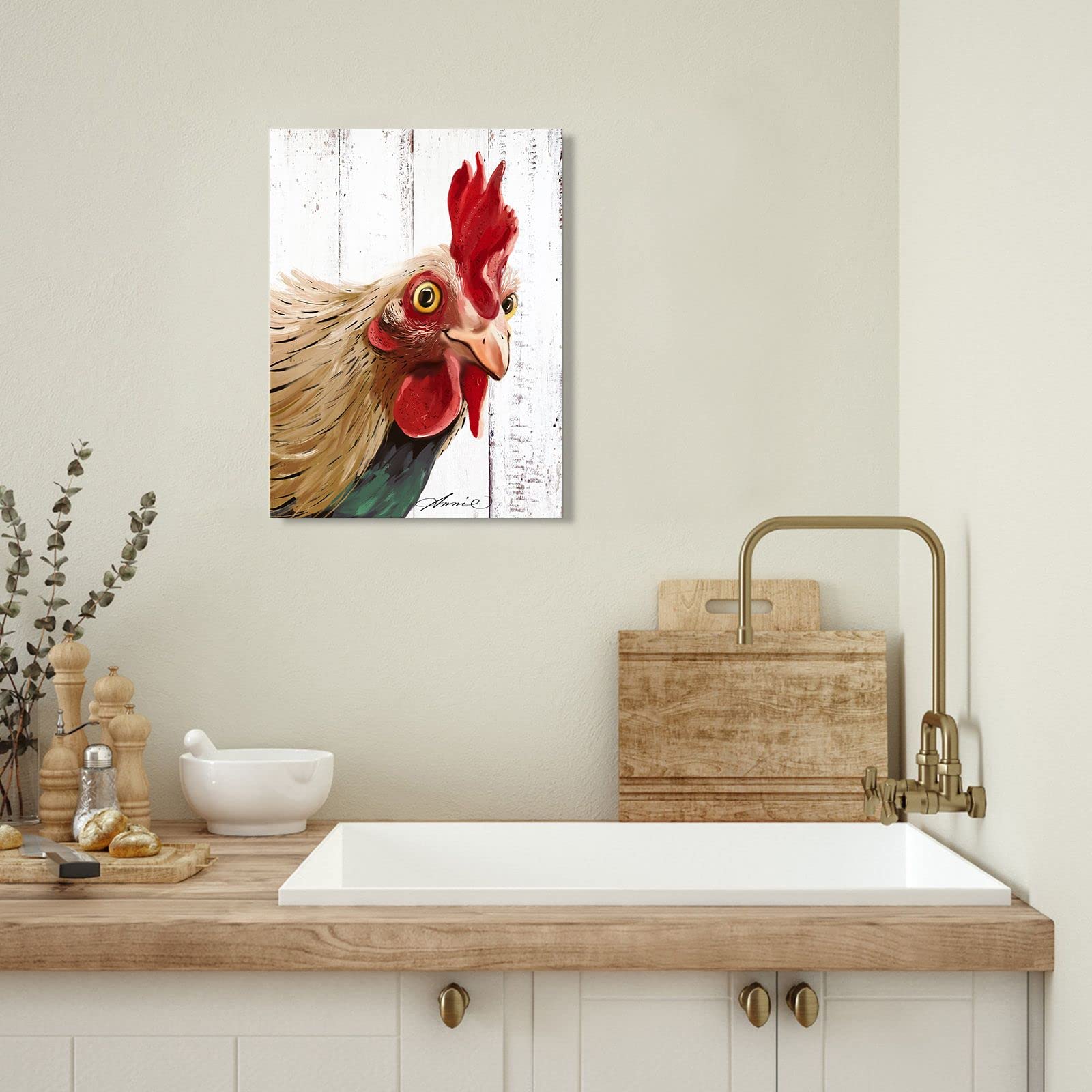 Rooster Kitchen Decor Wall Art - Abstract Farmhouse Chicken Canvas Painting Picture Prints Artwork For Home Kitchen Decor