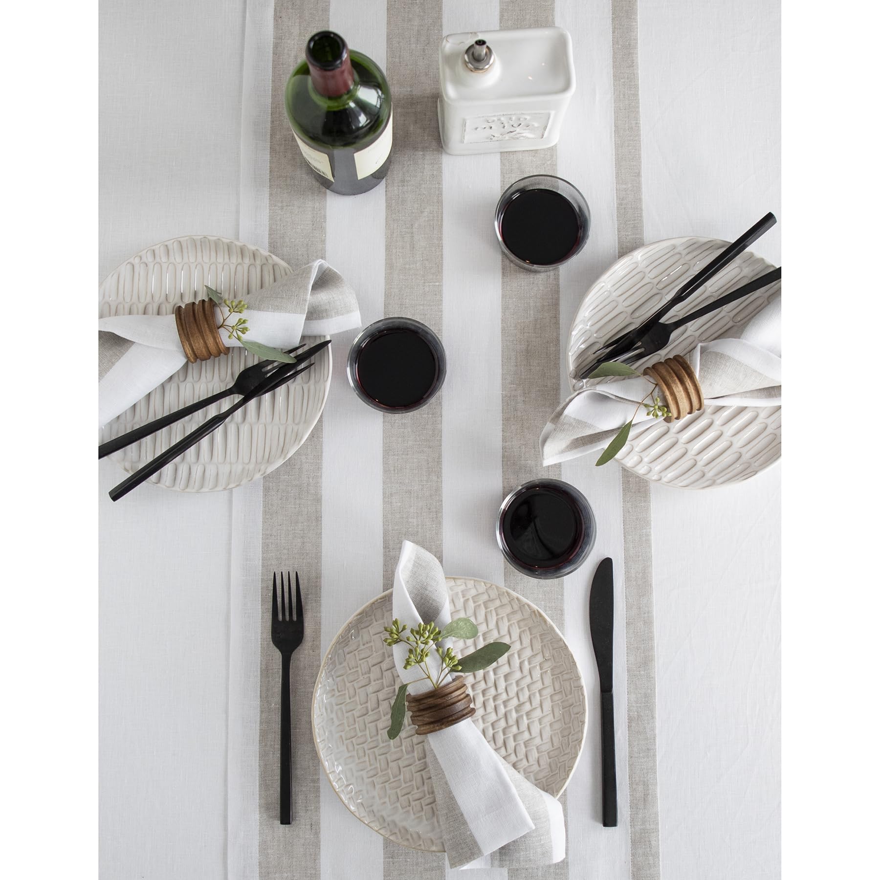 Solino Home Cabana Stripe Linen Table Runner 14 X 36 Inch - 100% Pure Linen Natural And White Table Runner For Spring, Easter -