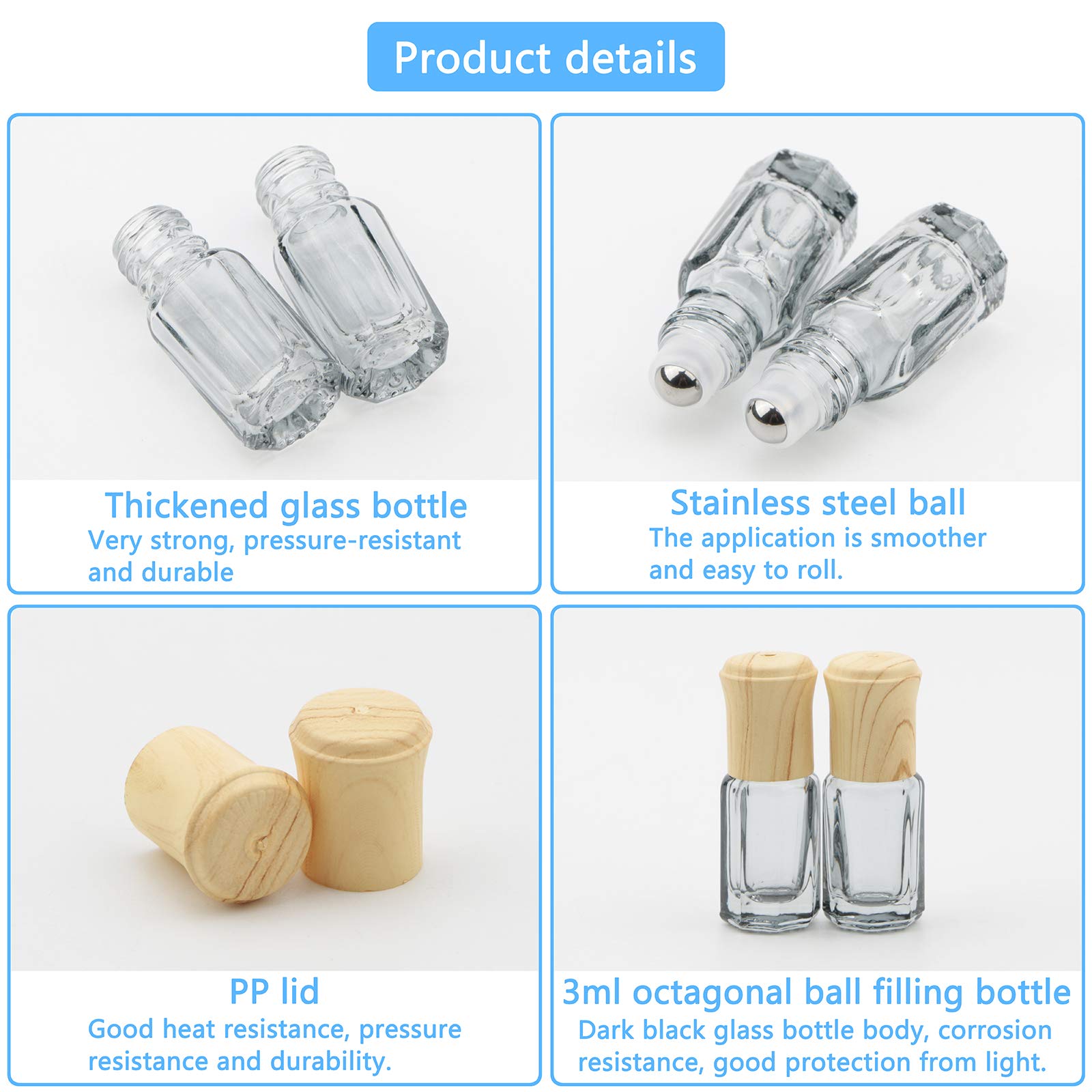 Newzoll 10Pcs 3Ml Light Blue Glass Roller Bottles Mini Roll On Bottles Cosmetics Perfume Essential Oil Rolling Bottles Sample Vi