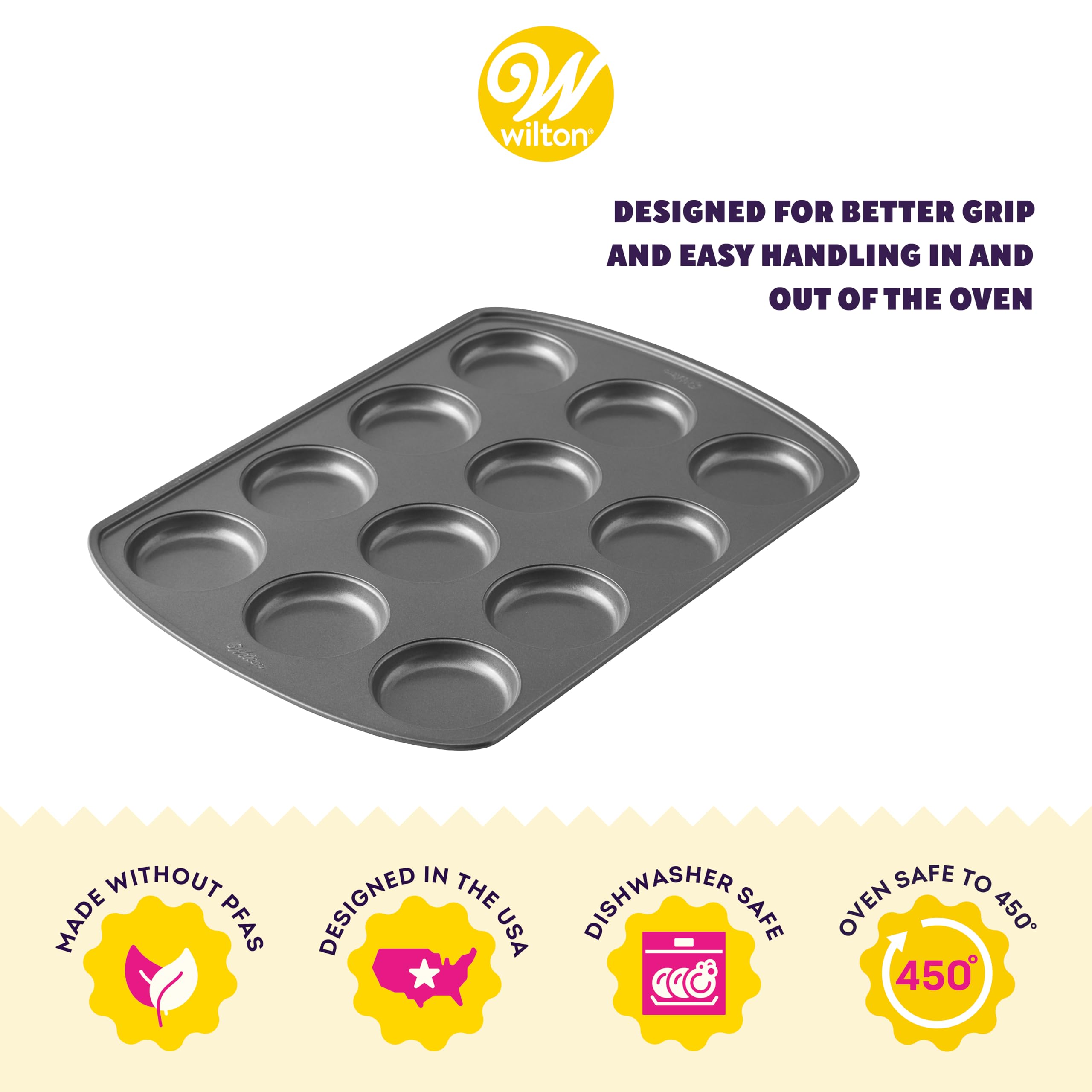 Wilton Perfect Results Premium Non-Stick Steel Cupcake And Muffin Pan, Muffin Top Size, 12 Cavity