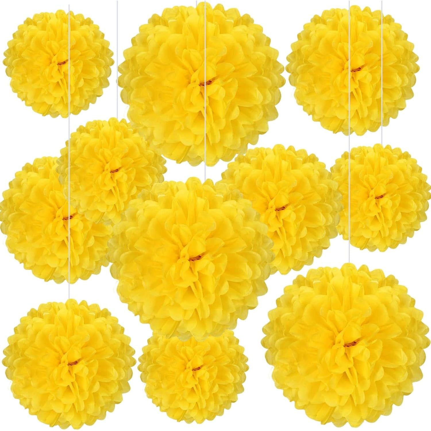 Incheon Party 12 PCS Yellow Tissue Paper Pom Poms, Tissue , Hanging Paper Ball, Sizes of ,12 , Party Decor for Wedding, Birthday