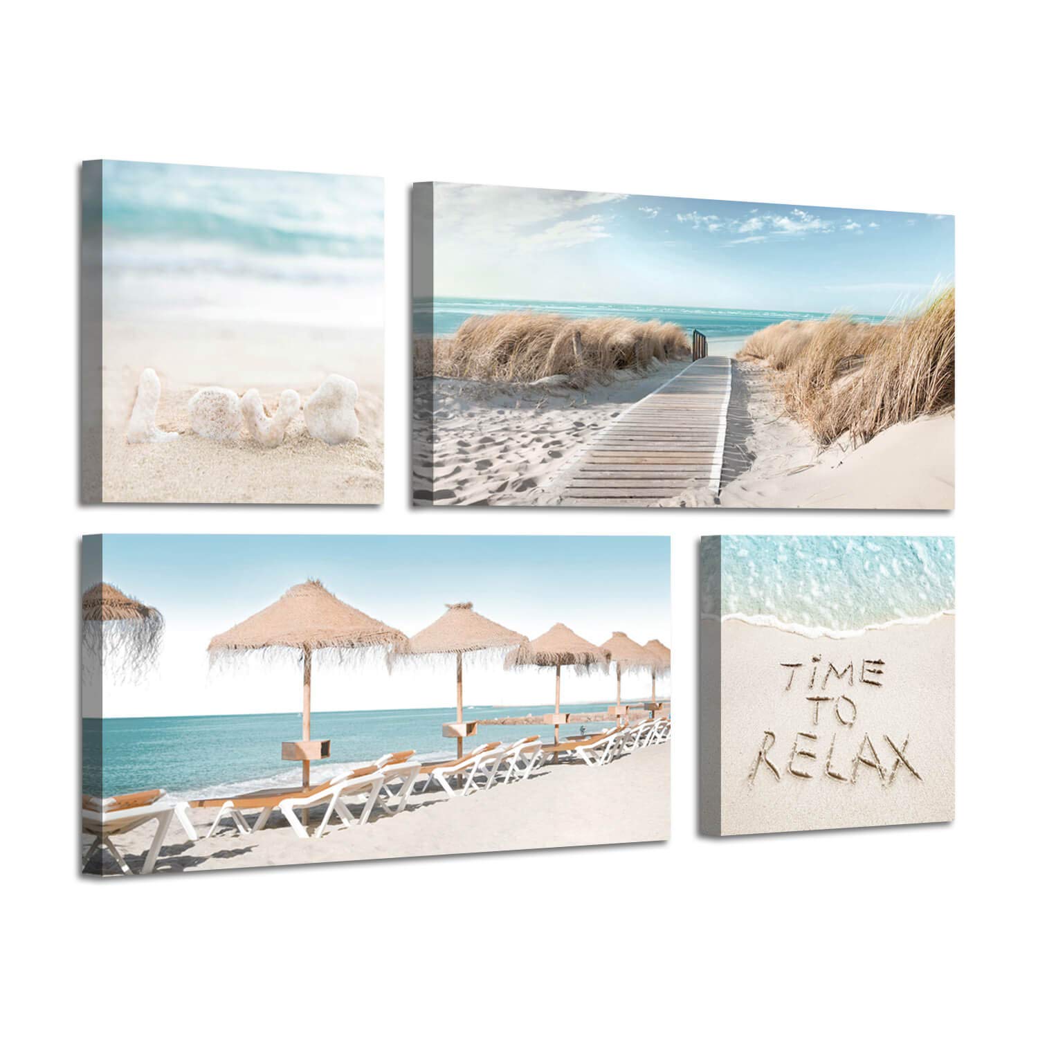 Artistic Path Beach Theme Canvas Artwork Prints: Sandybeach Pathway & Beach Chairs And Umbrella Wall Art For Living Room (Overal