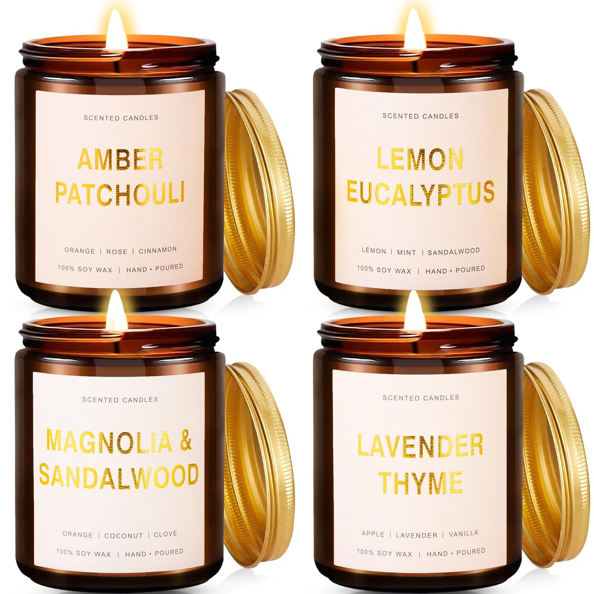 4 Pack Scented Candles for Home, 28 oz Aromatherapy Jar Candle Set Gifts for Men Women, Amber Soy Candles Set, Christmas Candles