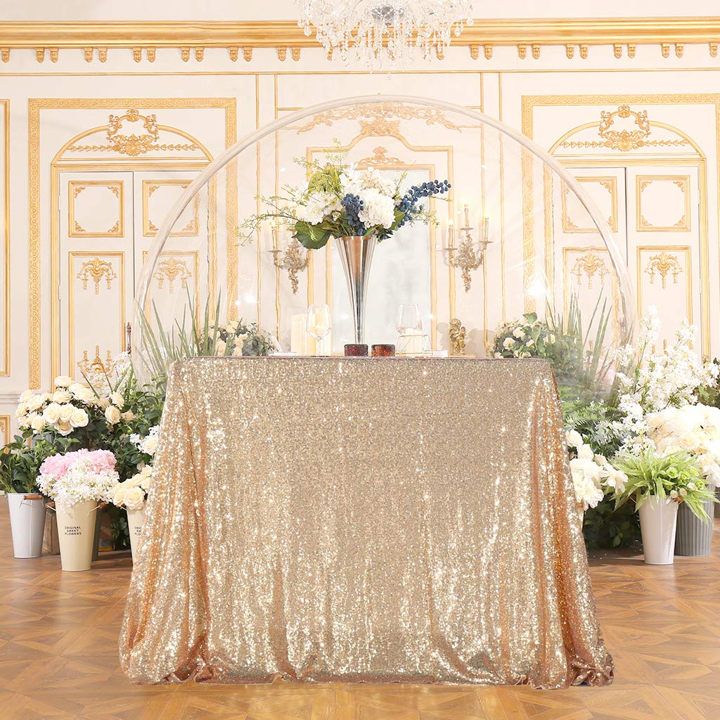 Juya Delight 60'' x 120'' Light Gold Sequin Tablecloth Rectangle for Wedding Birthday Party Festival Ceremony Cake Dessert Table