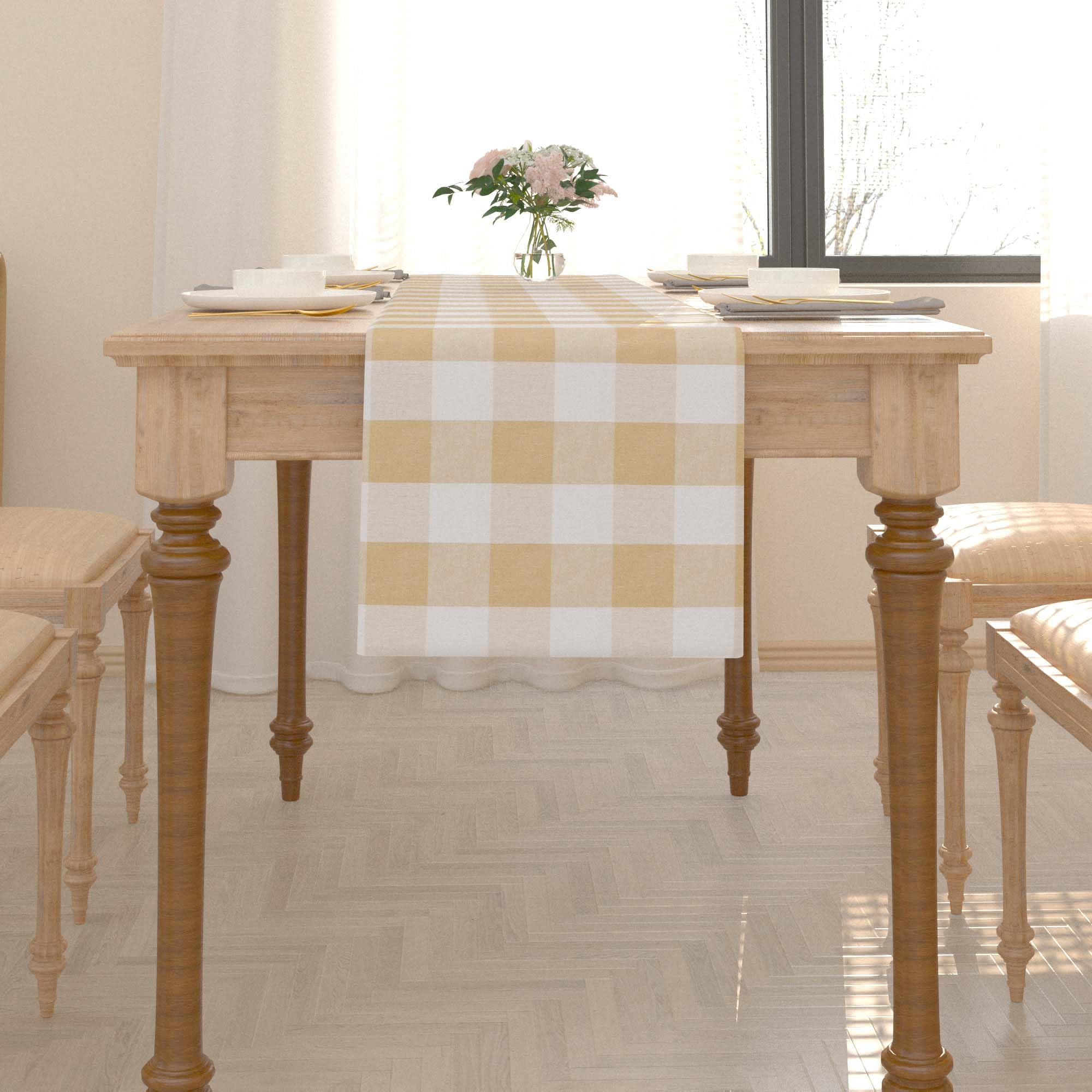 Cotton Beige & White 2 Side Buffalo Check Farmhouse Table Runner For Family Dinners Or Gatherings, Indoor Or Outdoor Parties, Ev