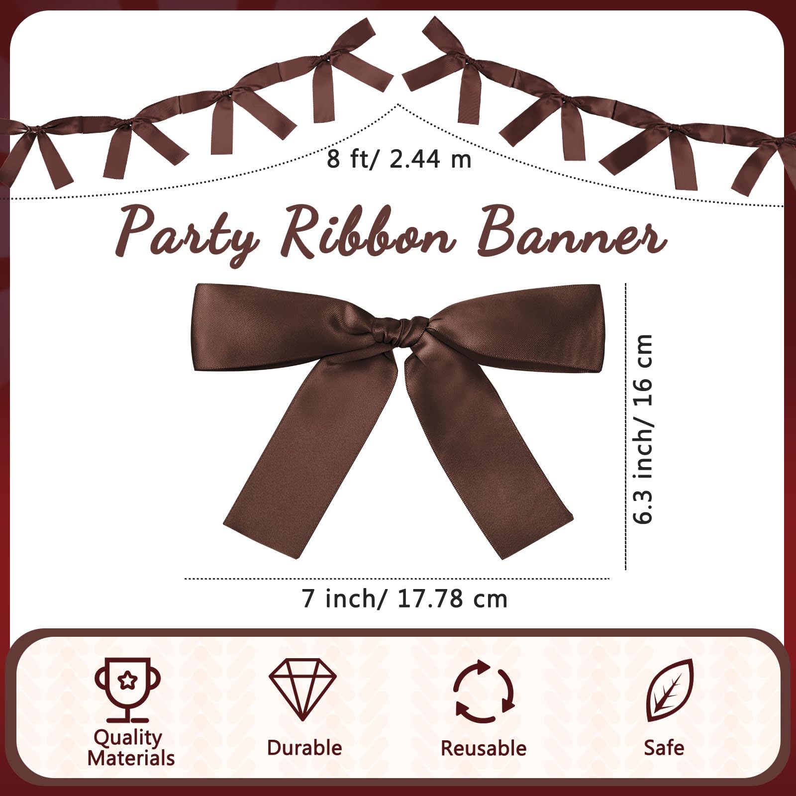 Trandraft 2 Pcs Christmas Bow Garland Banner 16.4 ft Pre-Assembled Brown Satin Bows Ornaments Xmas Bows Hanging Decor for Room F