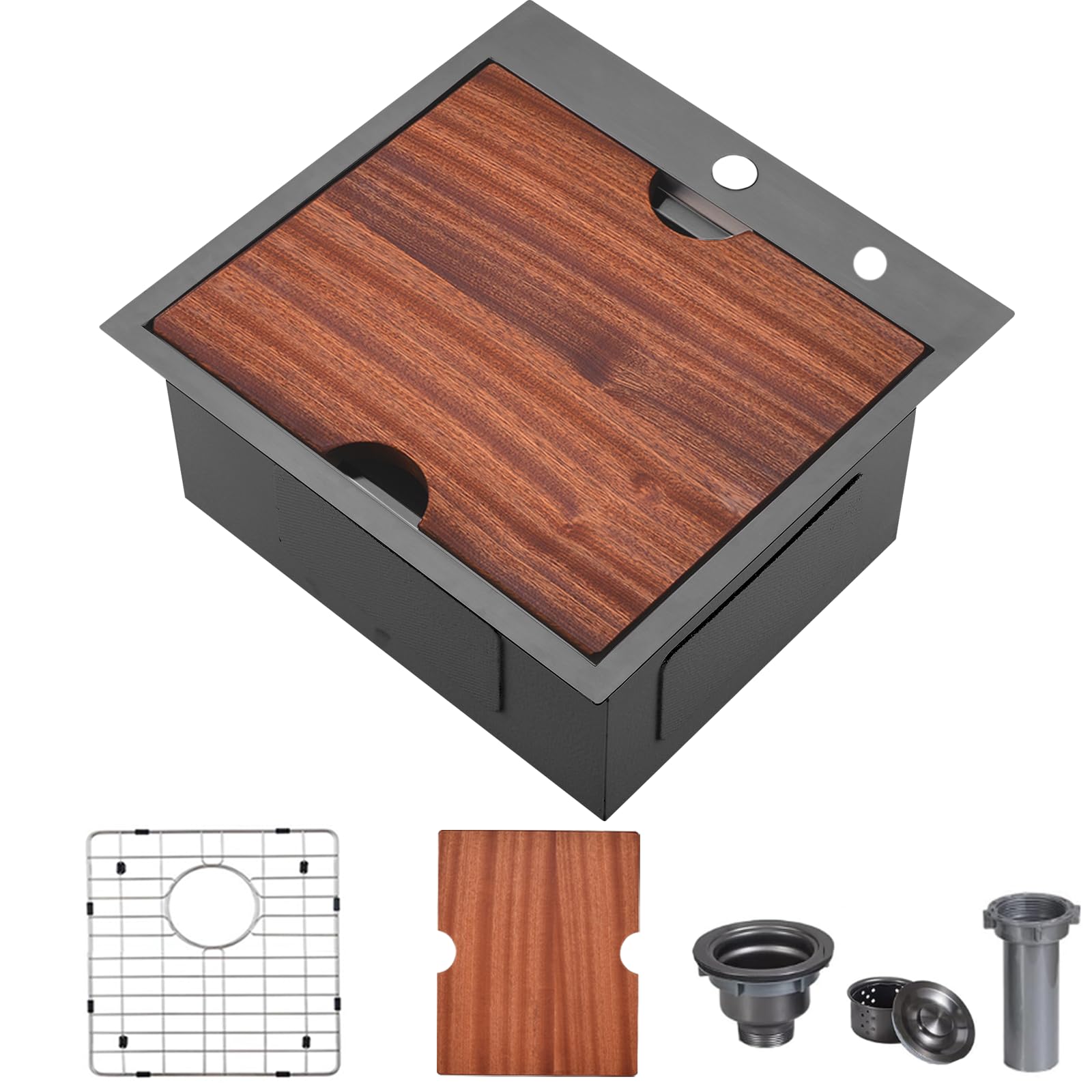 Vccucine 21X20 Inch Gunmetal Black Drop In Bar Sink Kitchen Sink Workstation,Topmount Rv Small Kitchen Sink,16 Gauge Stainless S