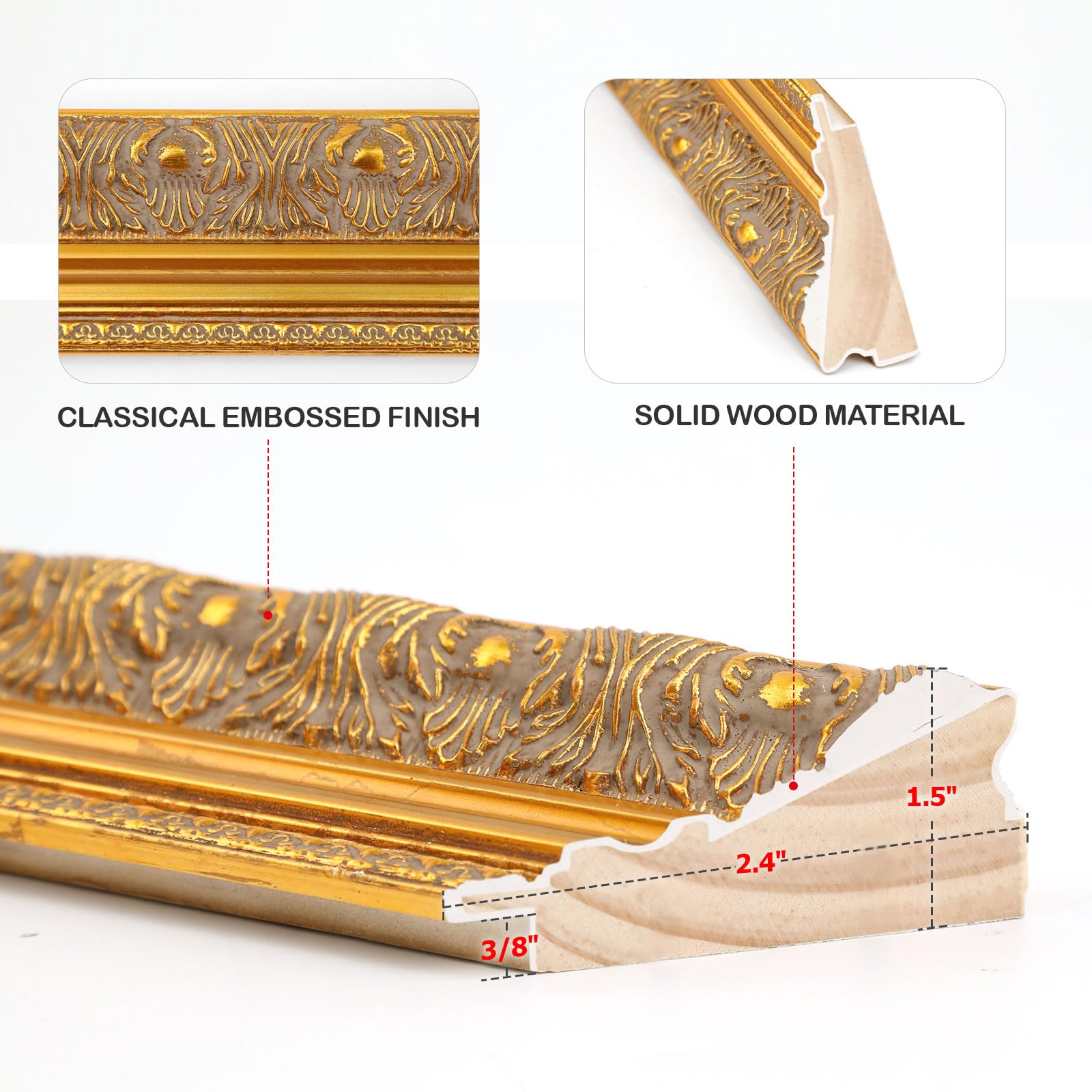 FOLKOR Antique Gold Ornate Frame for 11x14 Inch Canvas Art - Solid Wood, Empty Frame for Portrait & Landscape Decor