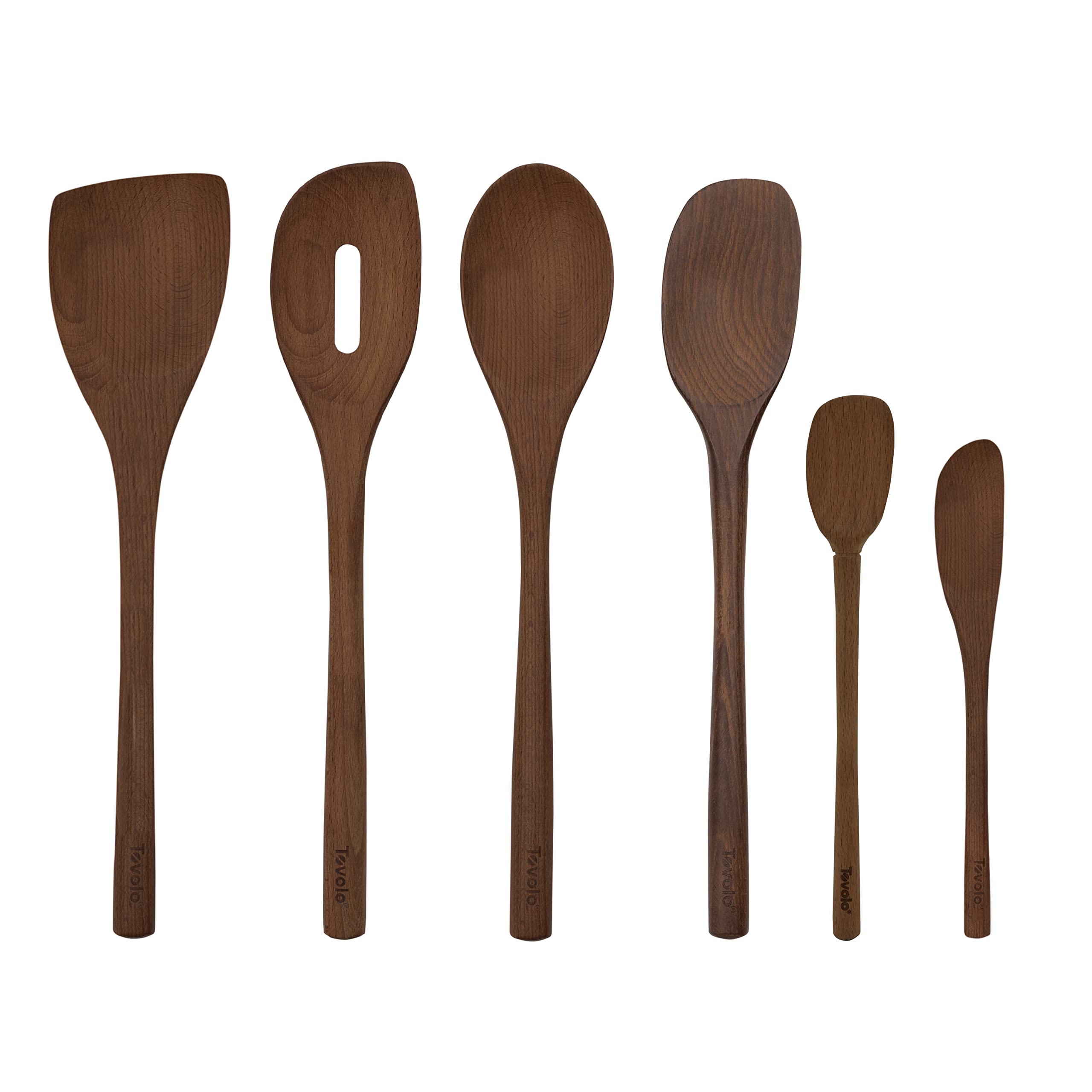 Tovolo Red Beechwood Utensil Set Of 6 For Meal Prep, Cooking, Baking, And More