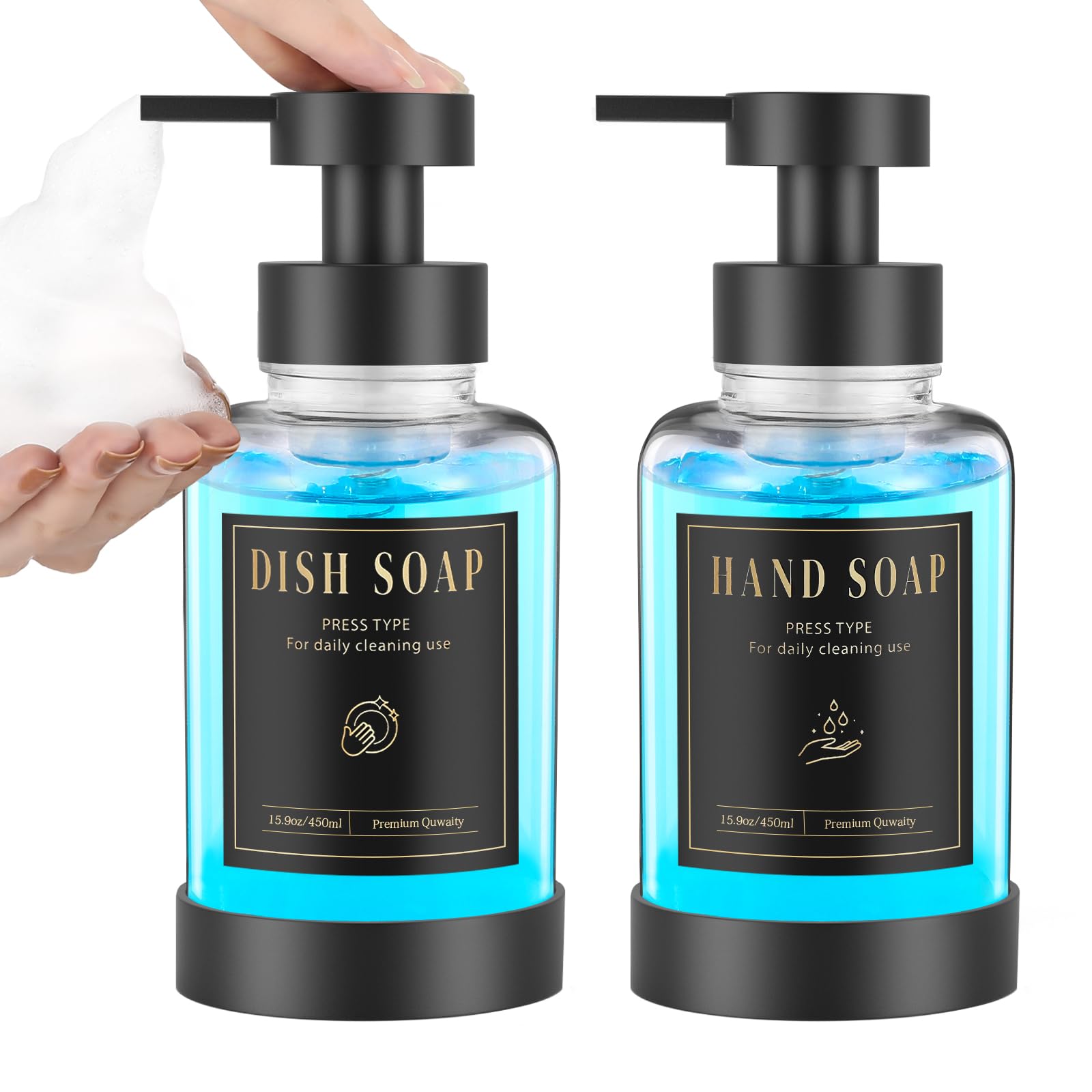 Luxspire Foaming Soap Dispenser, Glass Foam Pump Soap Dispenser, Non-Slip Hand Soap Dispenser with 5 Waterproof Labels, 15 Oz Re