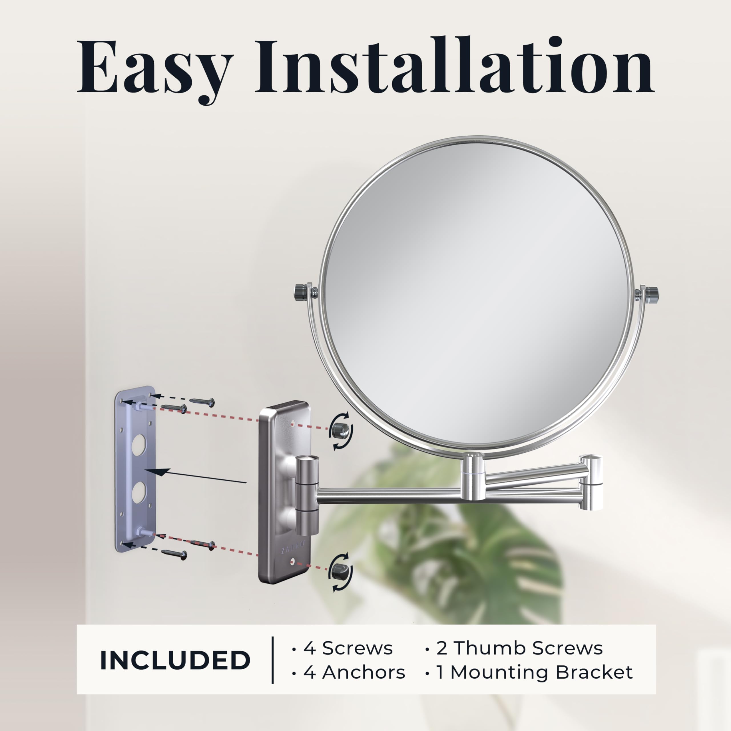 Zadro Two Sided Dual Arm Wall Mount Mirror, Satin Nickel, 5X-1X