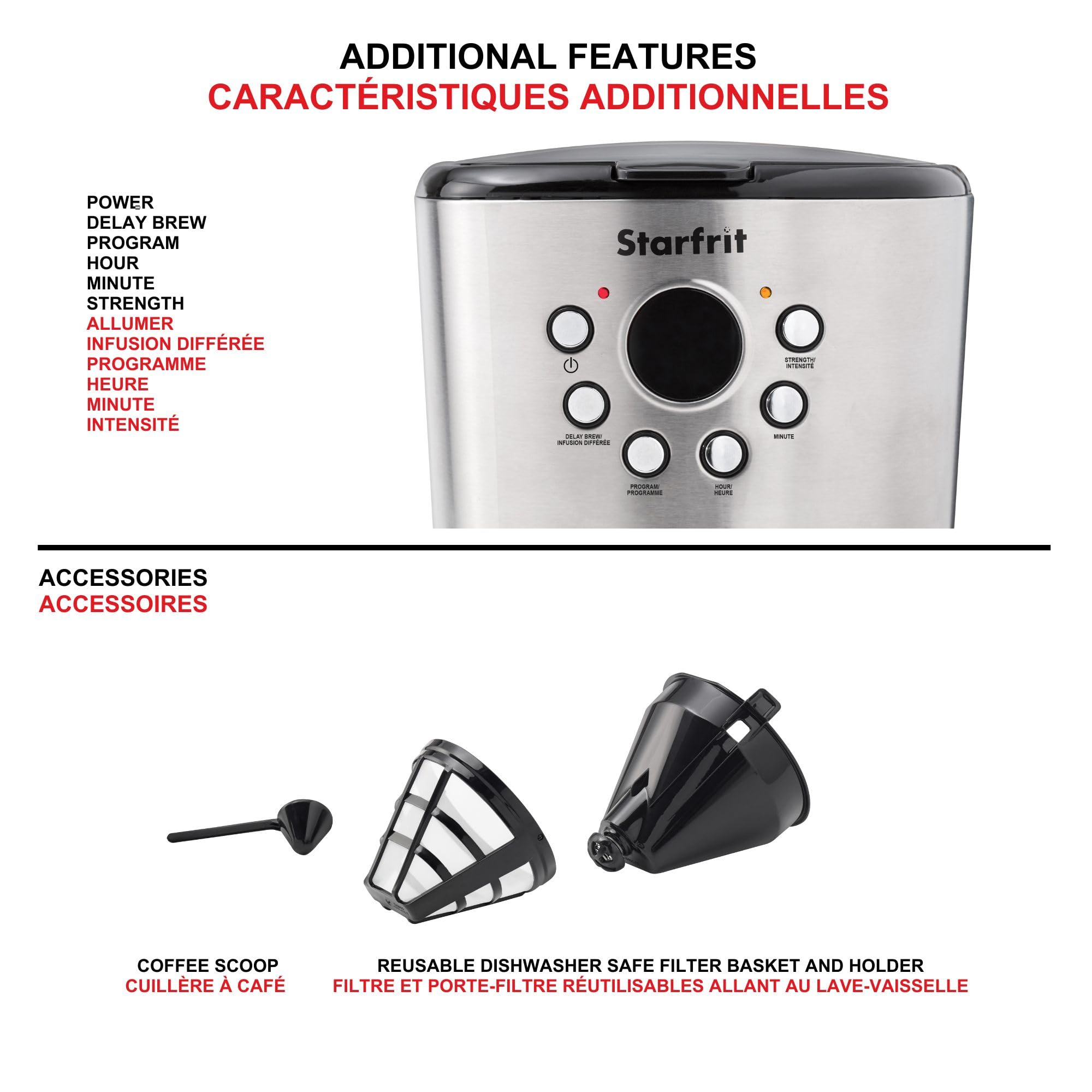 Starfrit 12-Cup Electric Drip Coffee Maker, Black/Silver