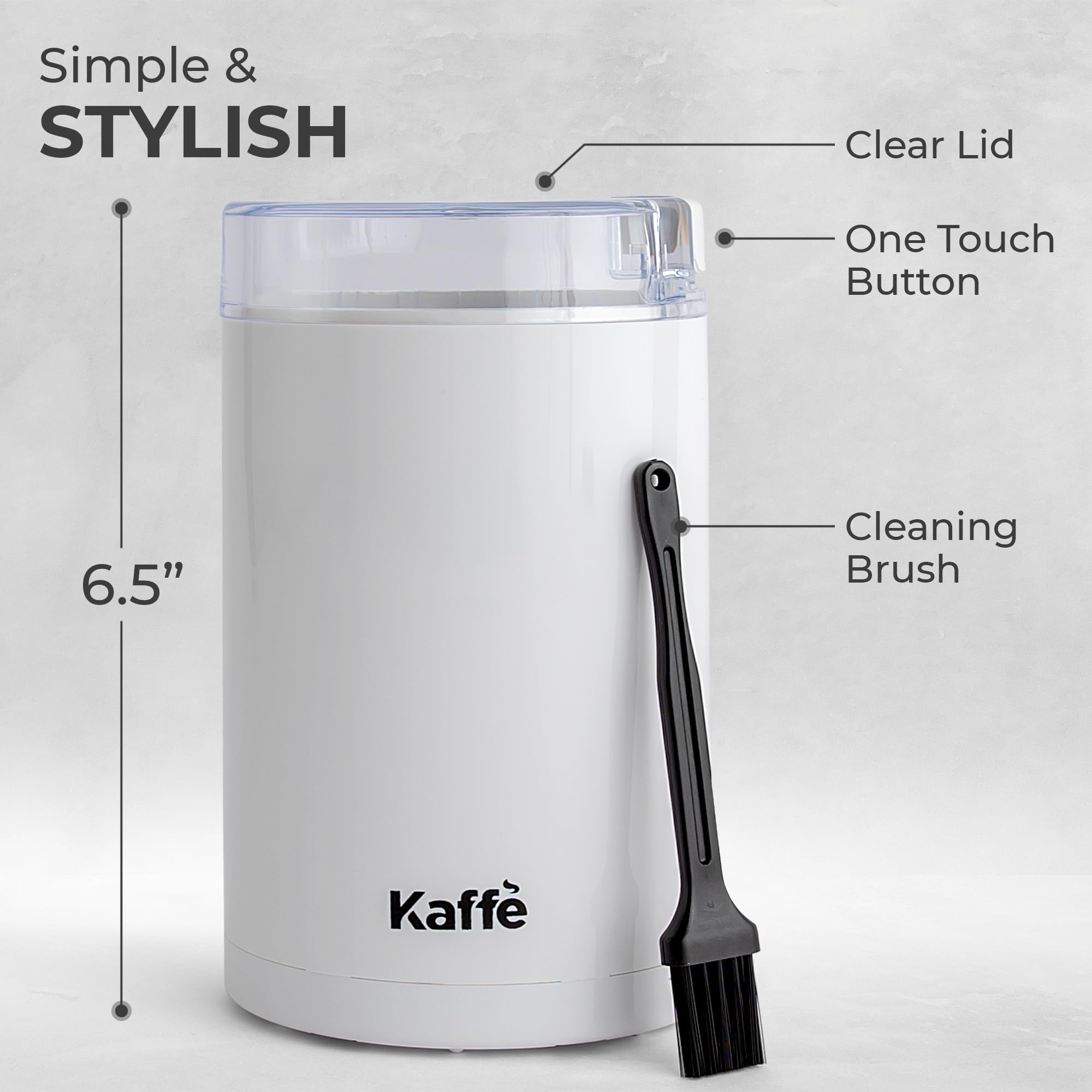Kaffe One-Touch Coffee Grinder Electric W/Cleaning Brush (3 Oz) - Coffee Grinders For Home Use - Up To 12 Cups Of Coffee Per Gri