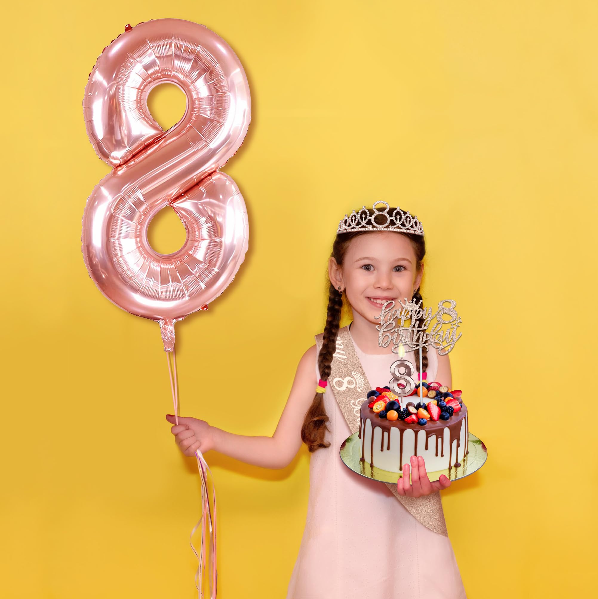 8Th Birthday Decorations Gifts For Girls Including 8Th Birthday Girl Sash And Tiara, 8Th Birthday Candles And Cake Topper, Numbe