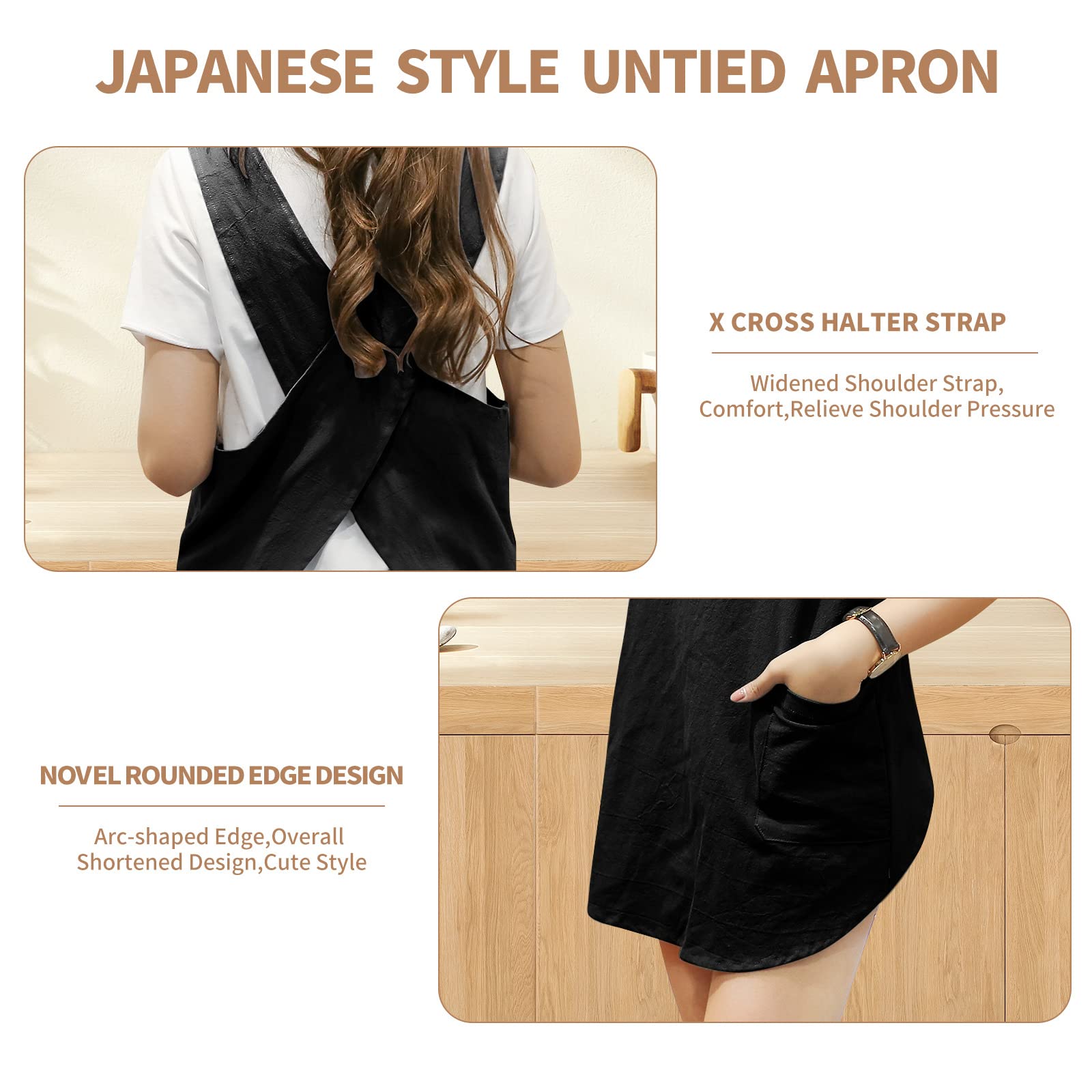 Shortened Design Apron, Japanese Style Soft Cotton Linen Apron With Two Side Pockets, X Cross Halter Apron, Kitchen Cooking Clot