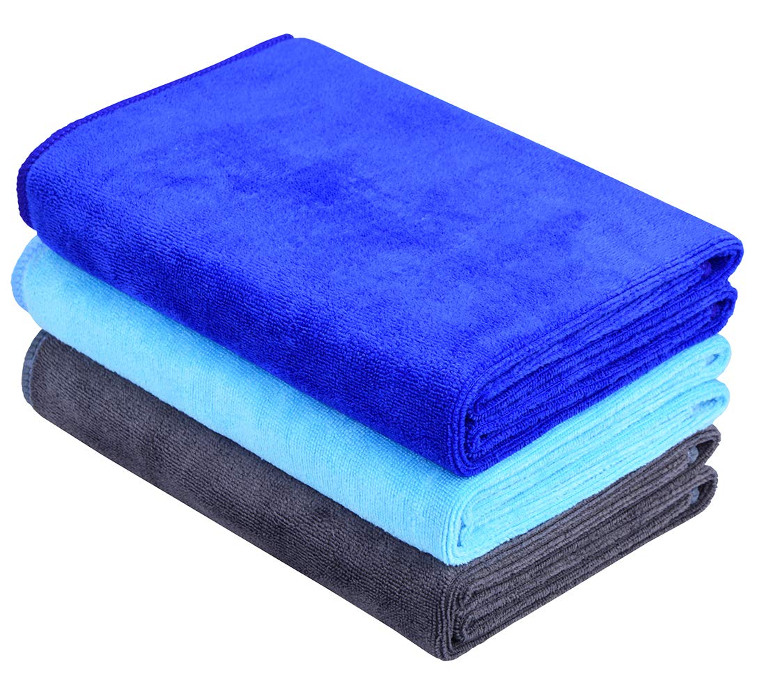 Hopeshine Microfiber Sports Towel Soft Travel Towels Fast Drying Gym Towels 3-Pack 16Inch X 32Inch (Dark Bluelight Bluegrey)