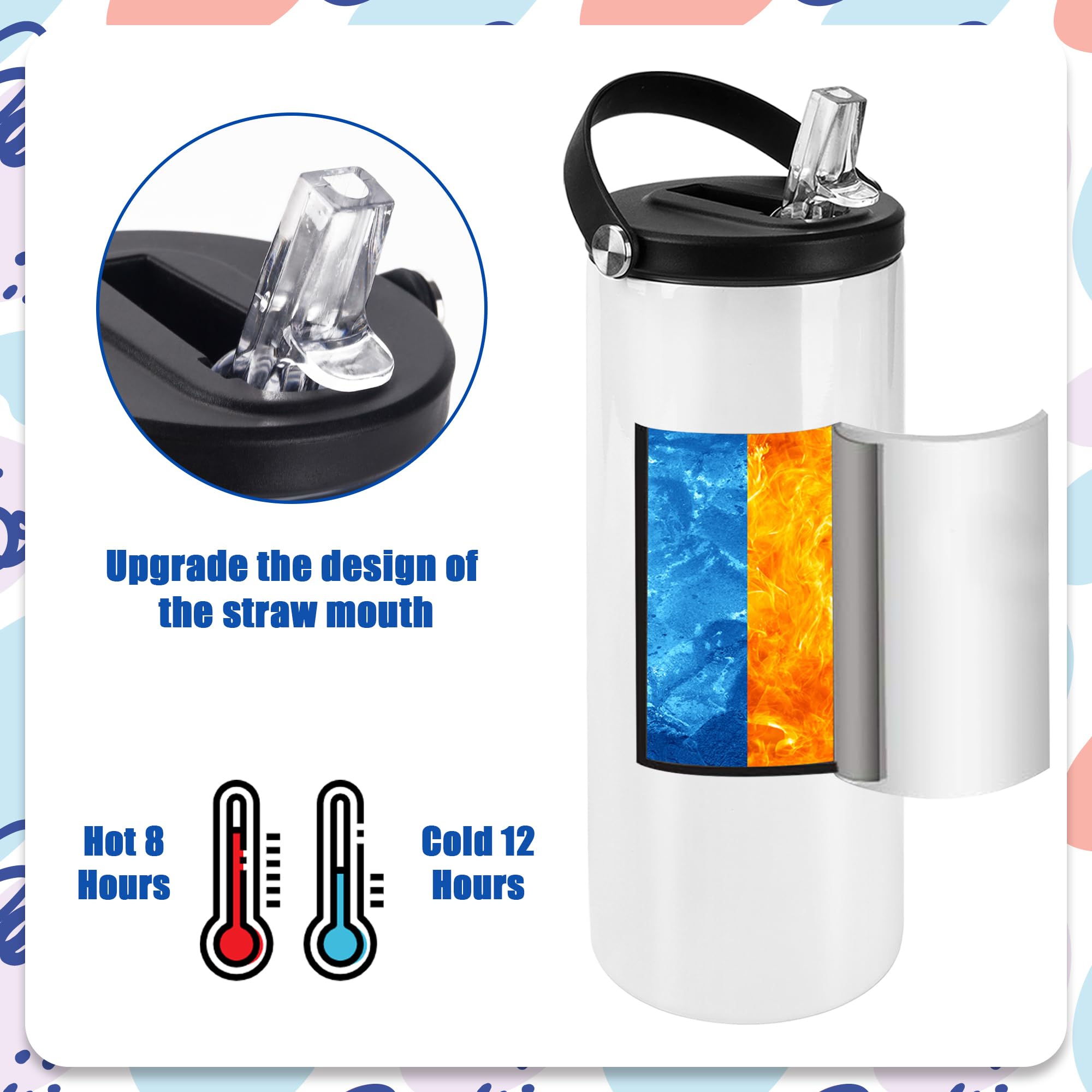 Joyclub 12 Pack Sublimation Water Bottle Blanks Bulk 20 oz Sublimation Tumblers with Handle Lids and Straws Skinny Straight Stai
