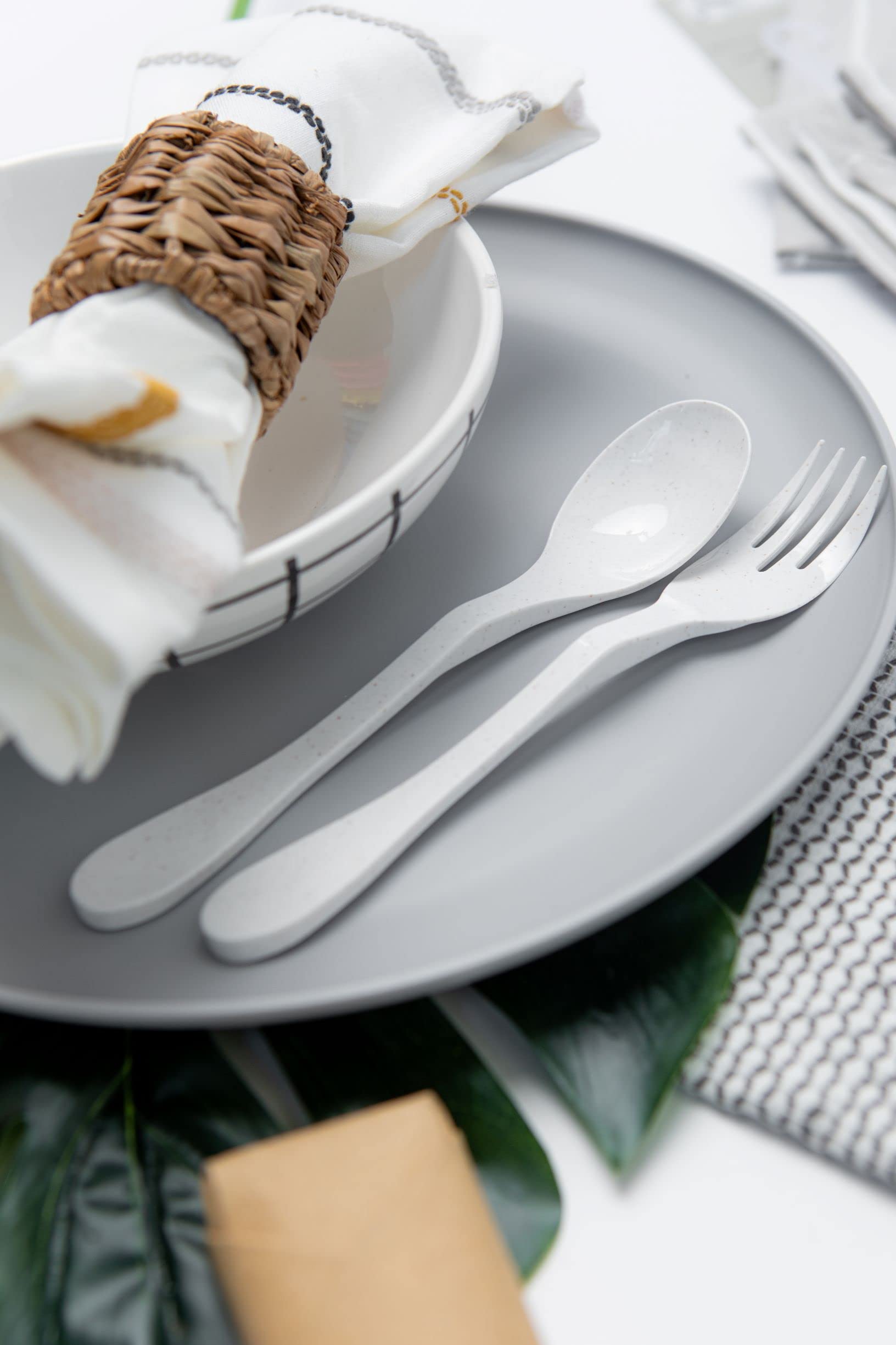 Eco Fork Open Stock, Bulk 12 Piece Set, White Reusable Bamboo