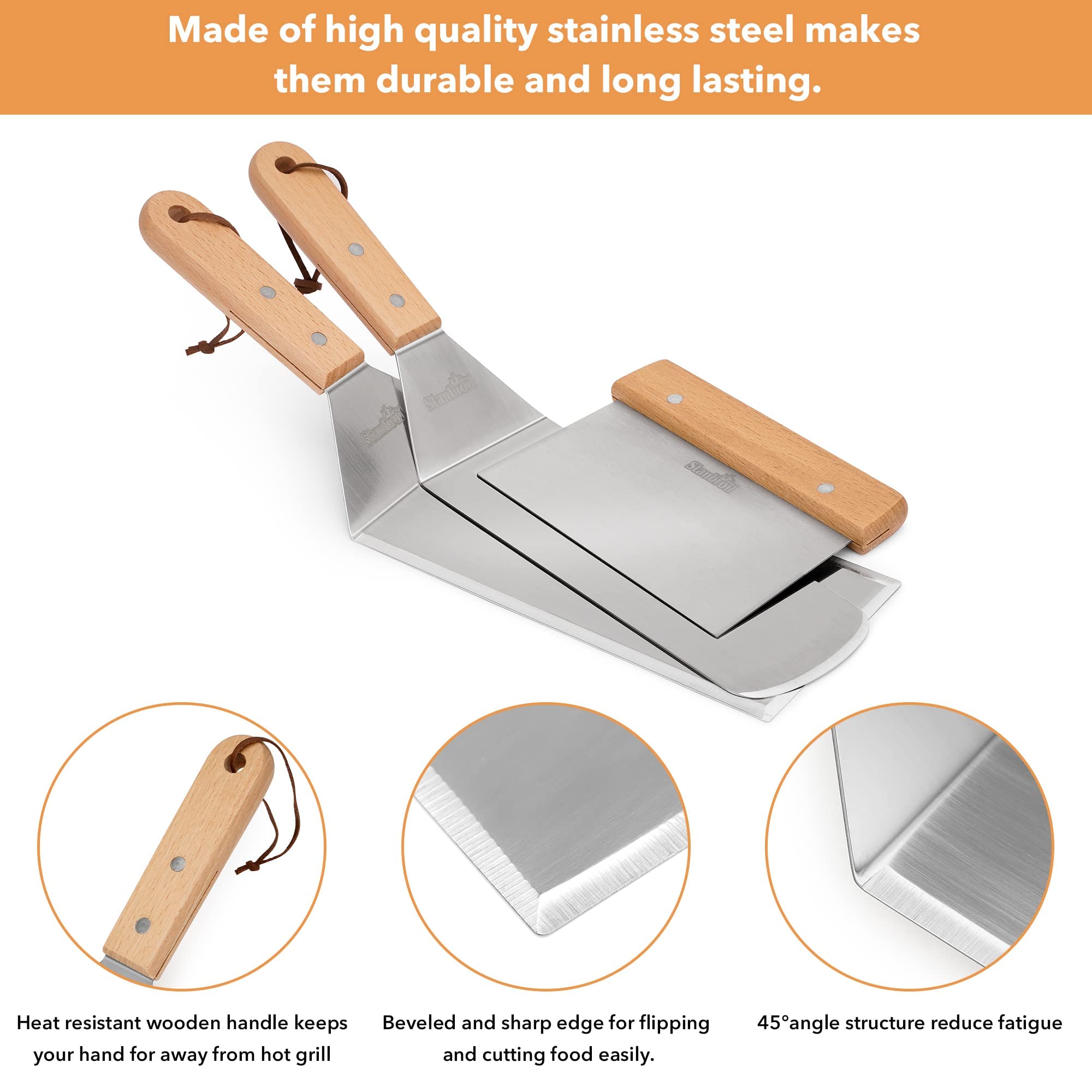 Stanbroil Bbq Griddle Accessories Set Of 6 - Heavy Duty Stainless Steel Scraper, Spatula, Basting Cover And Bottles For Blacksto