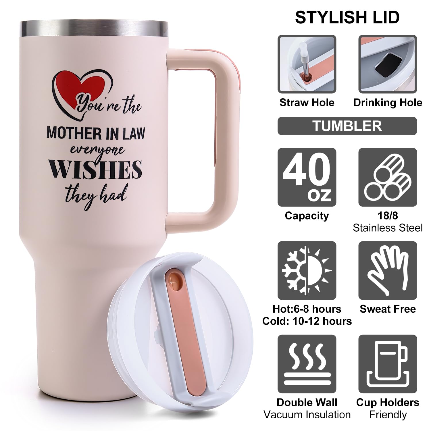 VoziSpace Mother in Law Tumbler Mothers Day Gift with Handle 40oz - Best Funny Mother in Law Mug Gifts for Birthday Mother s Day