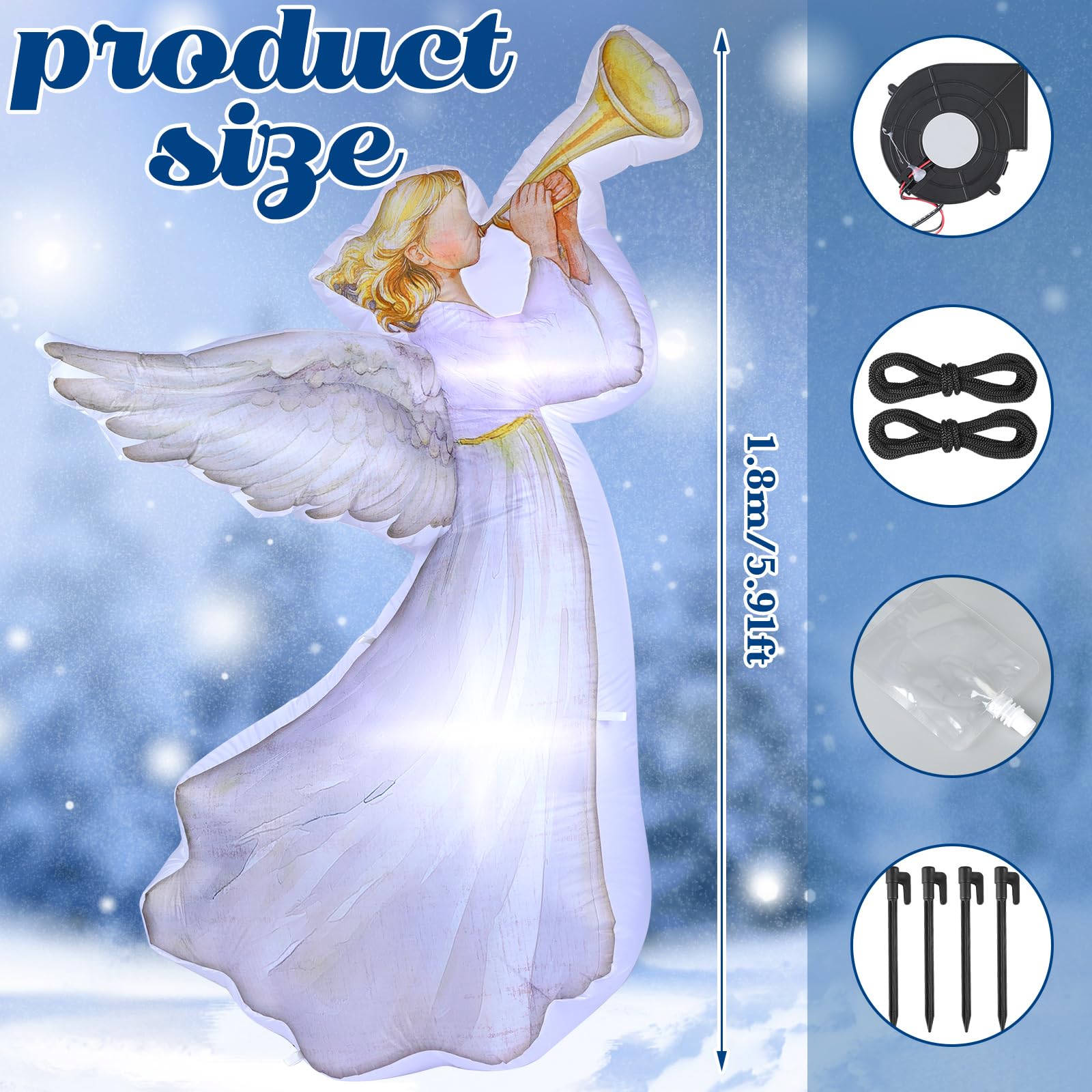 Halloscume 5.91ft Christmas Inflatable Angel Outdoor Decorations Large LED Lights Inflatable Angel Xmas Yard Outside Decor for C
