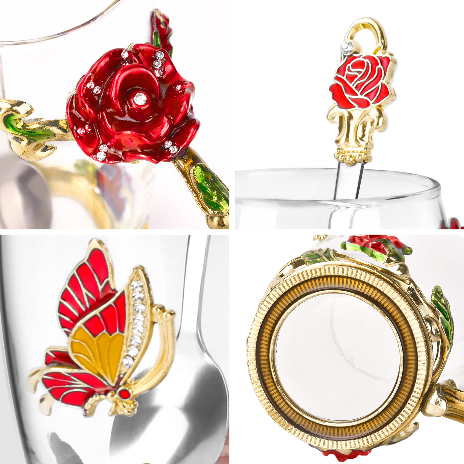 Oeago Gifts For Women Mom Mothers Valentines Day Tea Cup Best Birthday Butterfly Rose Gifts For Her From Daughter Son Glass Coff