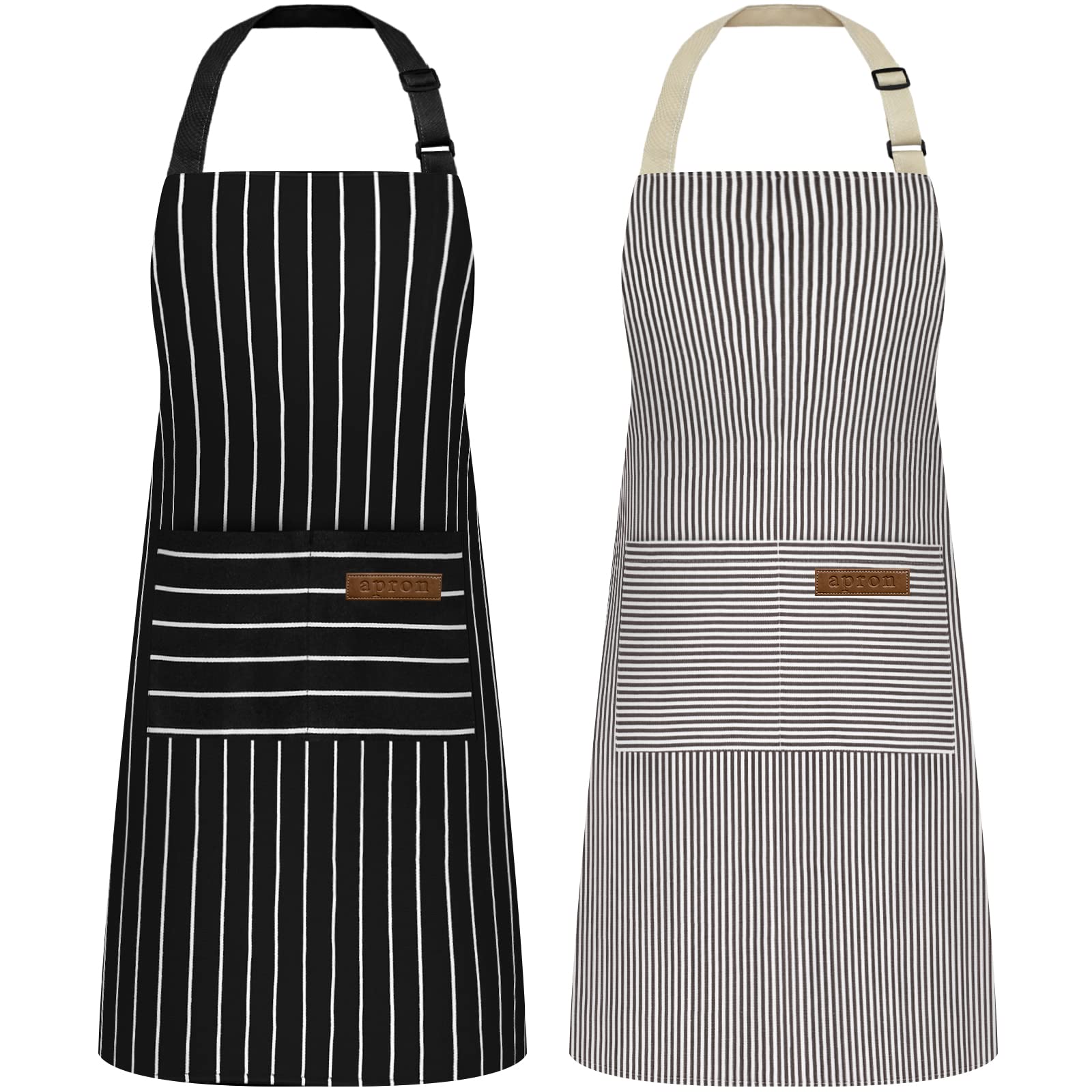 Riqiaqia 2 Pack Aprons For Women With Pockets, Soft Chef Apron For Men, Adjustable Bib Aprons For Kitchen Cooking Bbq (Black/Bro