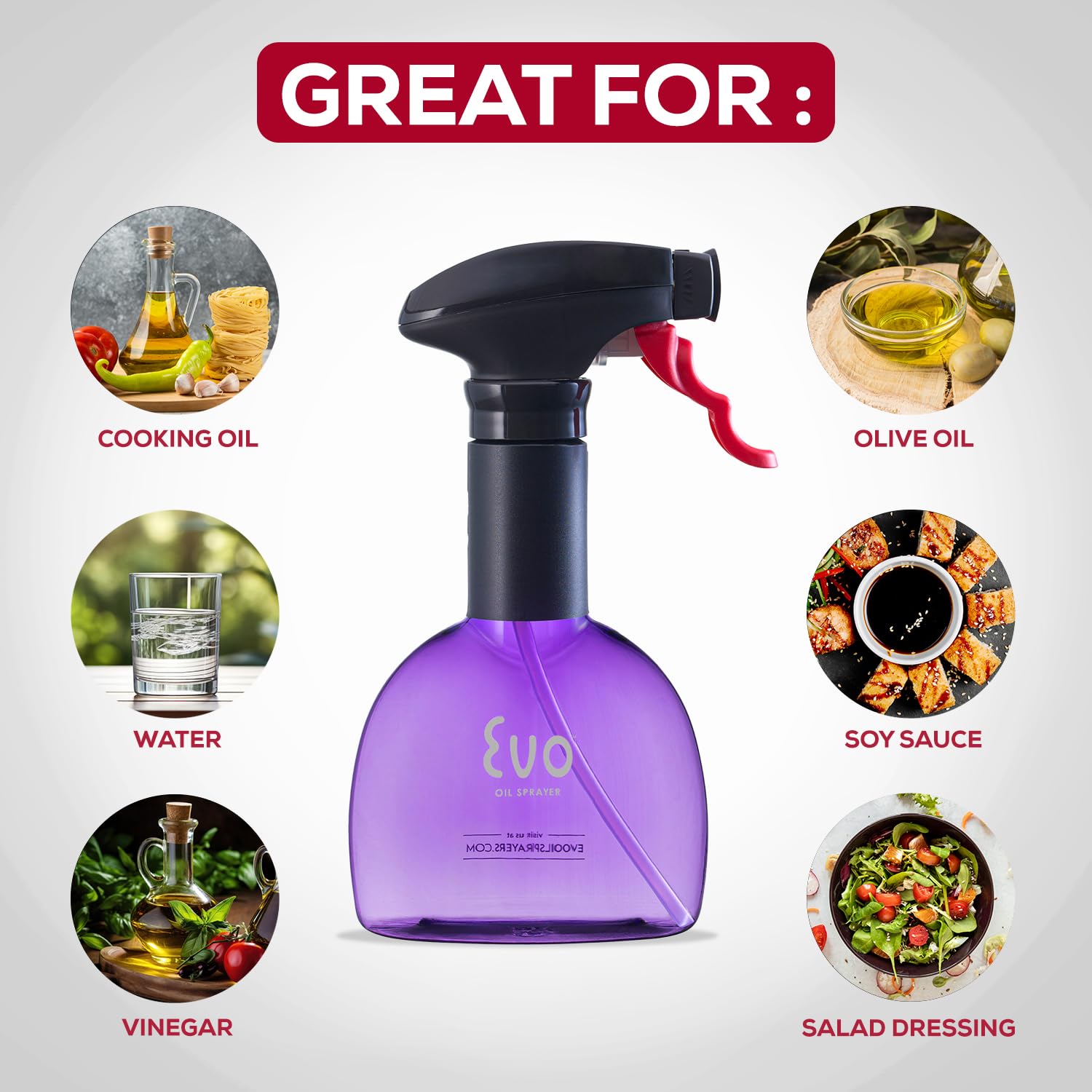 Evo Oil Sprayer Minis, Non-Aerosol For Olive, Cooking Oils, And Vinegars, Purple, 8-Ounce Capacity, Set Of 2