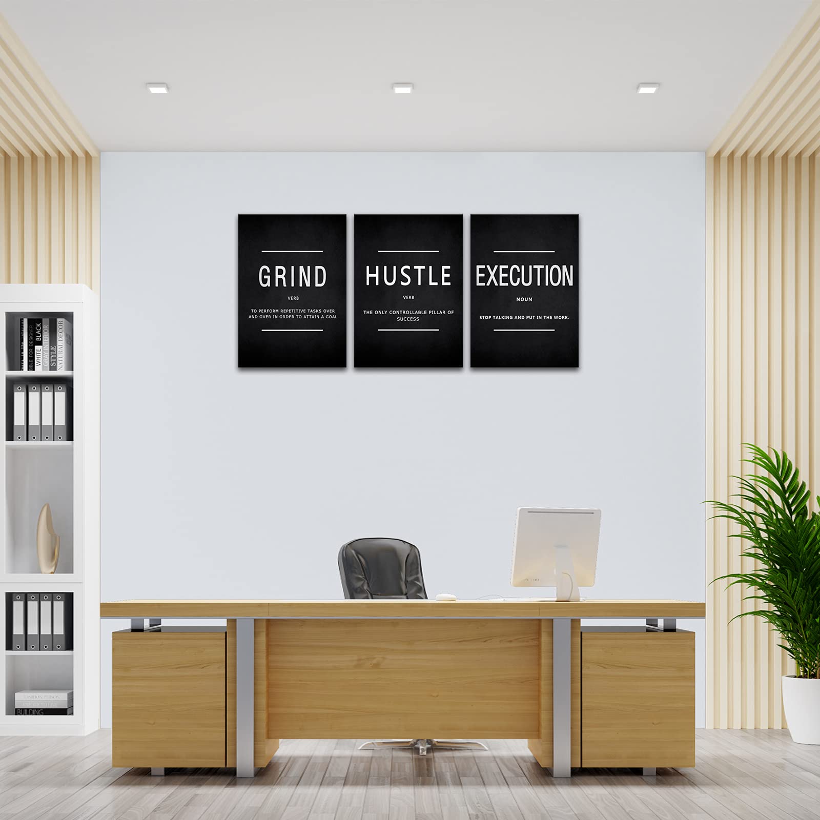 Kawahone Grind Hustle Execution Quotes Framed Wall Art, Inspirational Painting Prints Poster Wall Decor Motivation Canvas Entrep