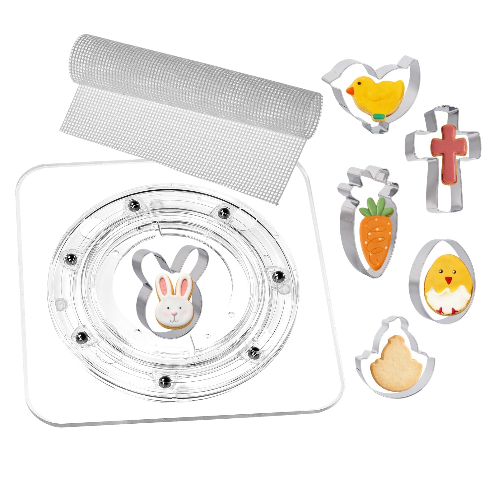 SANGLE SOPFFY 6.4-Inch Square Acrylic Cookie Turntable with Non-Slip Mat | Cake & Cupcake Decorating Rotary Stand (6.4 Inch + Ea